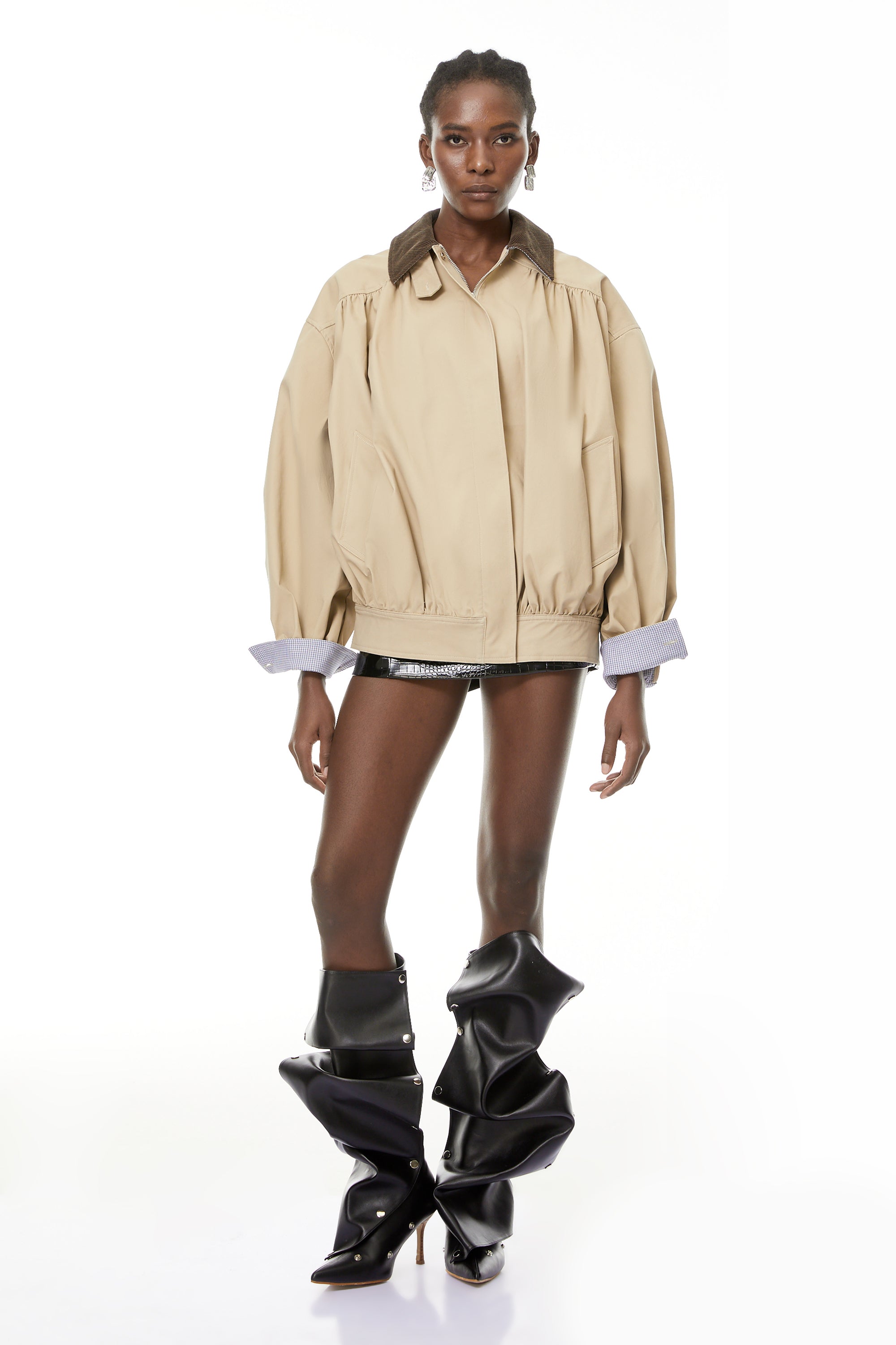 Alessa Neutrals Corduroy Panel Bomber Jacket