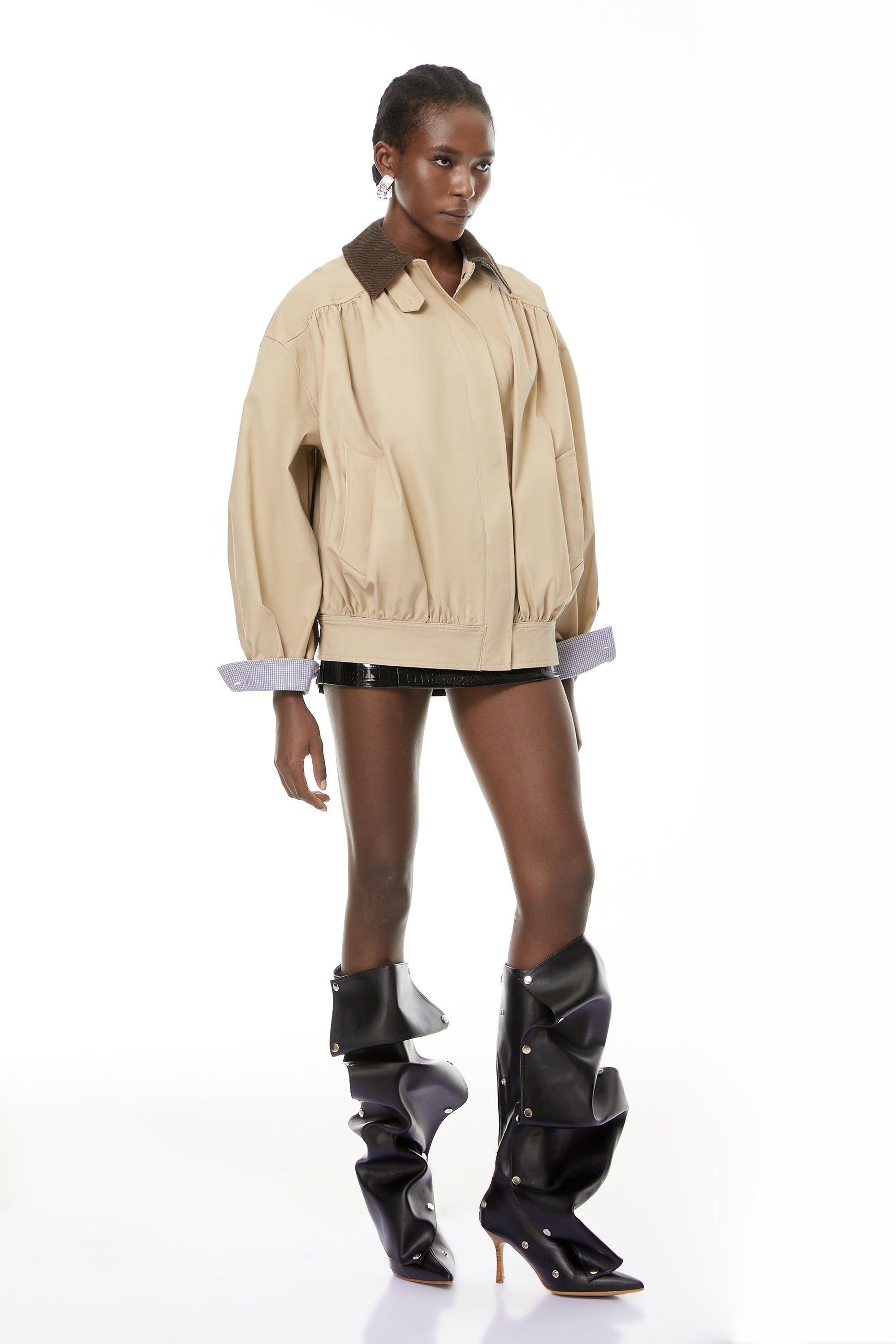 Alessa Neutrals Corduroy Panel Bomber Jacket