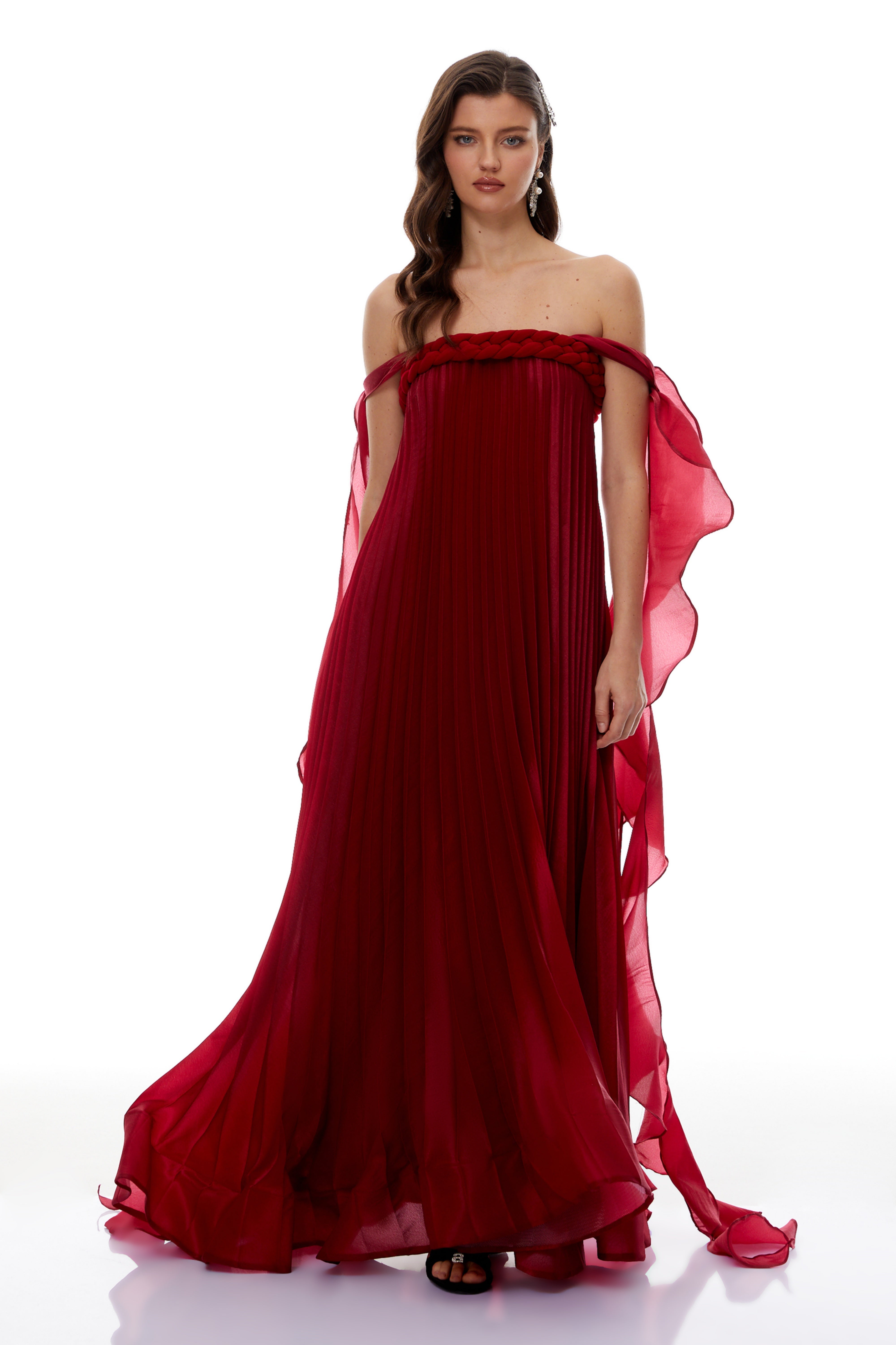 Alexandra Red Ruffled Maxi Dress with Shirred Bodice (Final Sale-US Only)