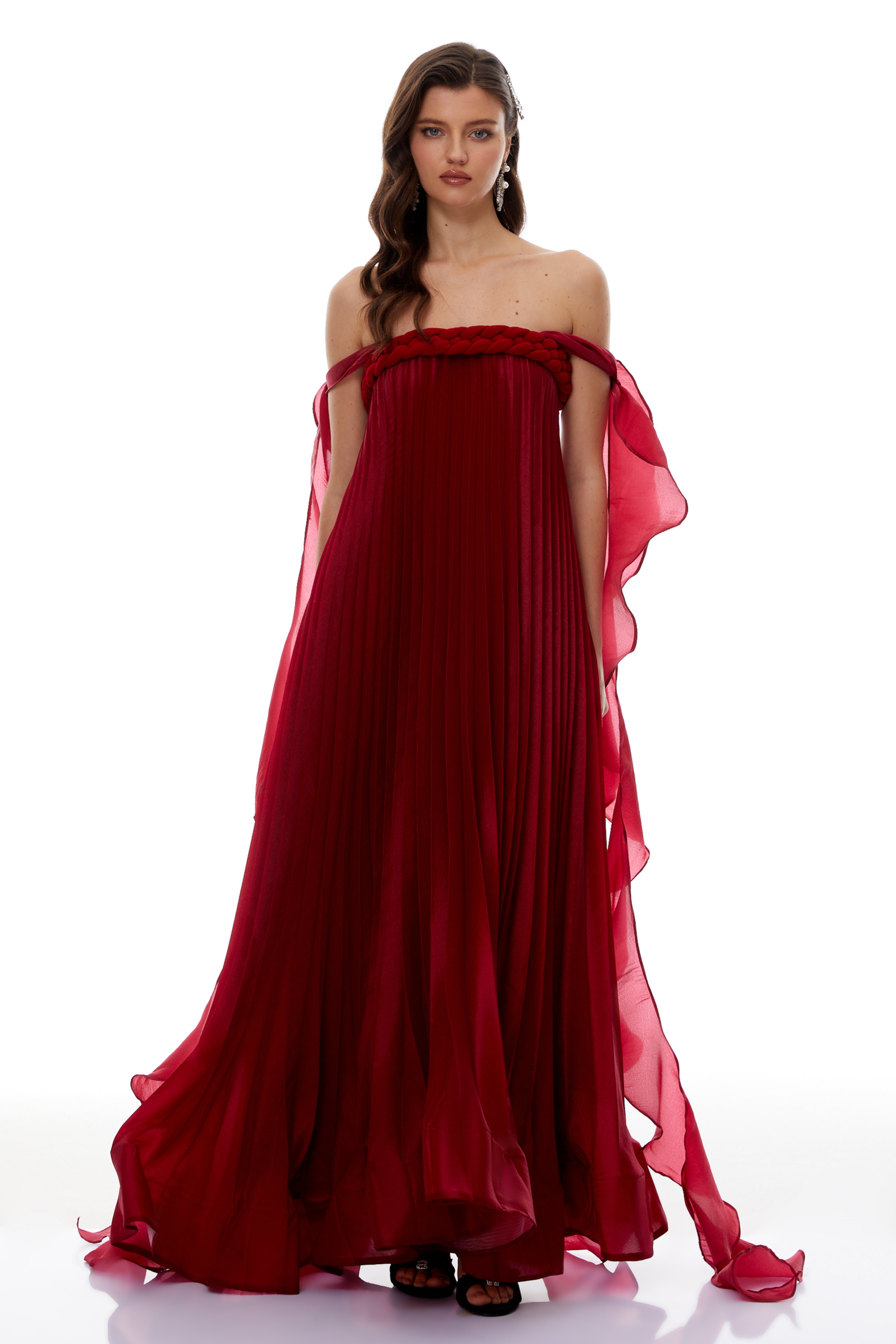 Alexandra Red Ruffled Maxi Dress with Shirred Bodice (Final Sale-US Only)