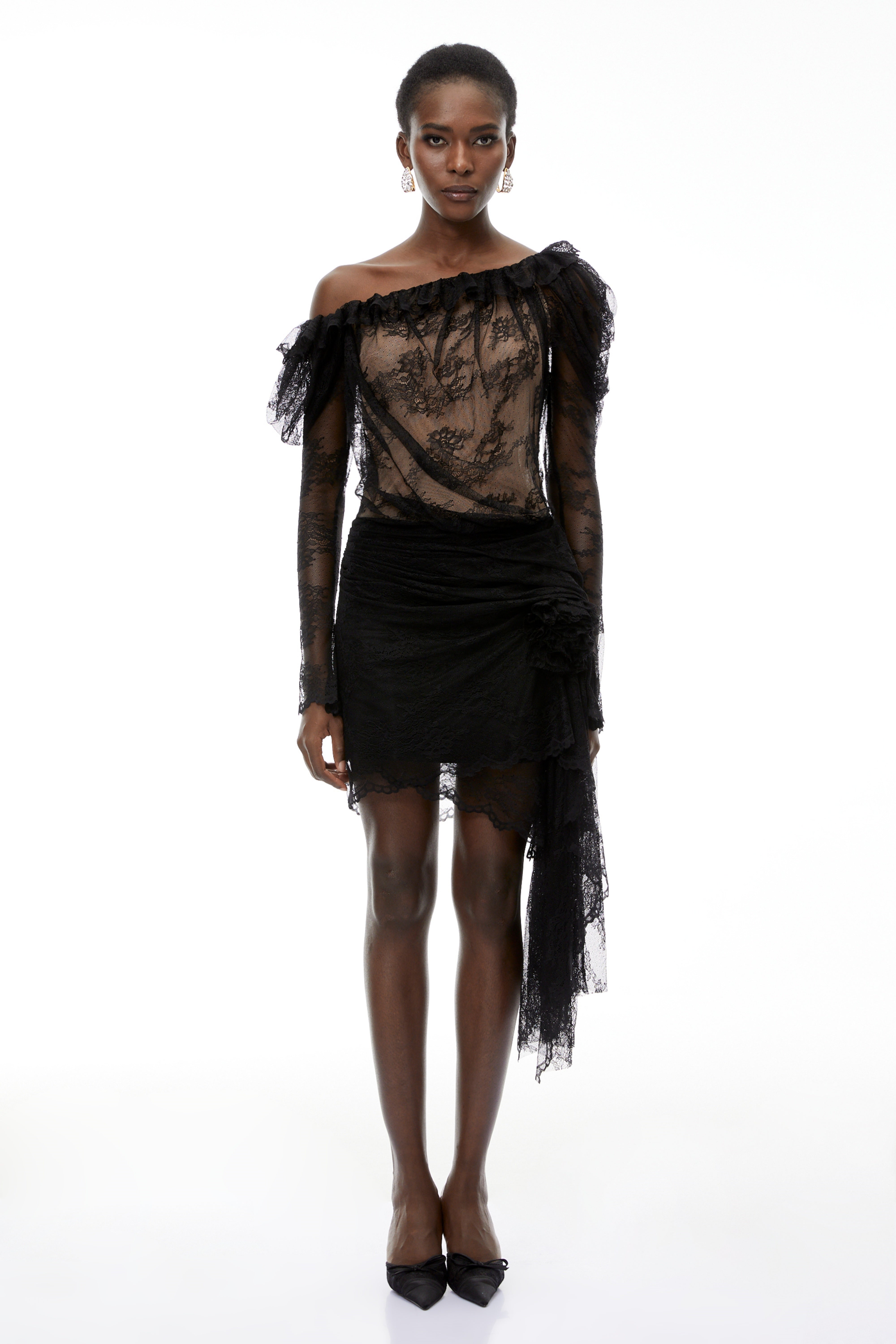 Alexis Black Semi-Sheer Floral Lace Mini Dress