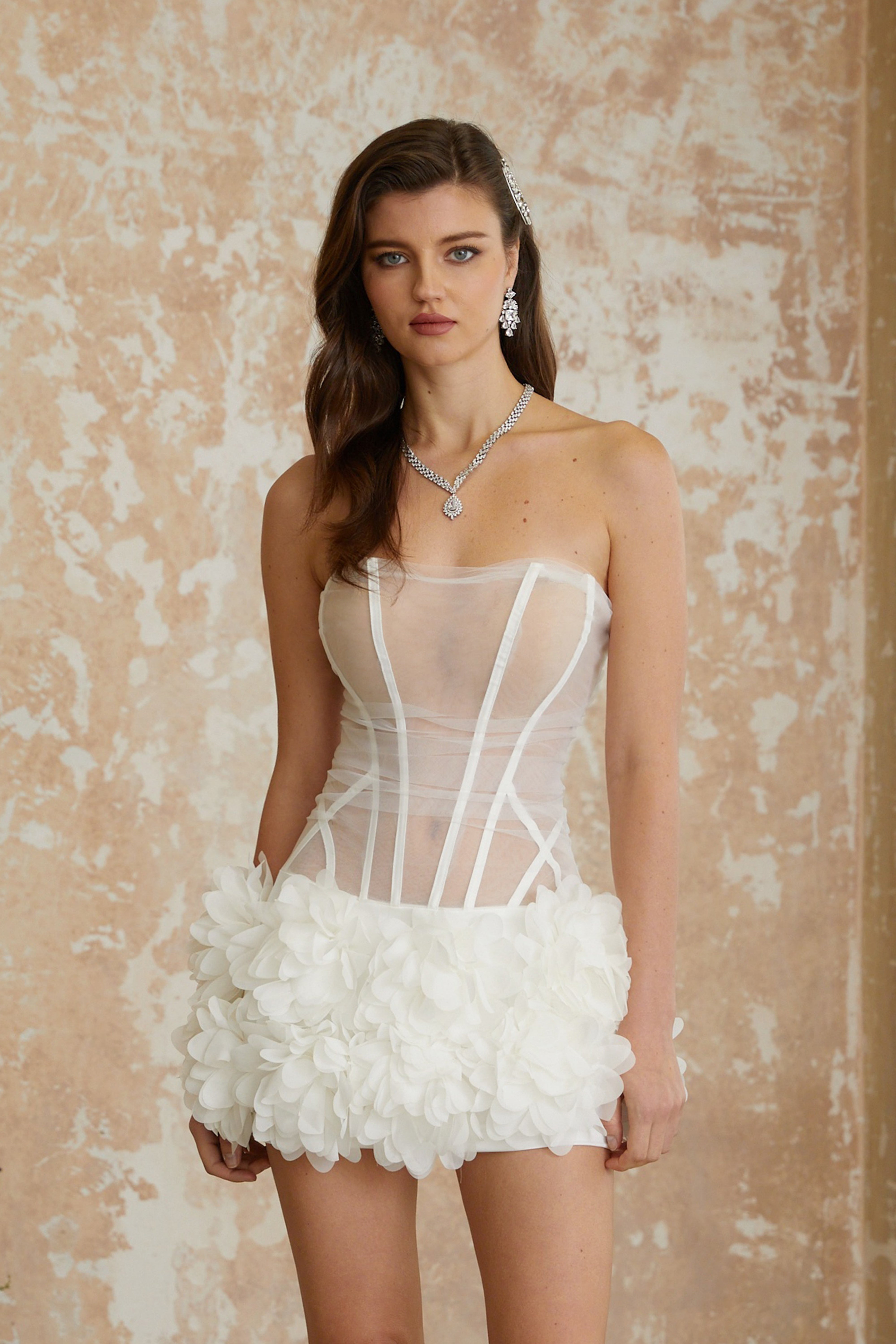 Alicja White Off Shoulder 3D Petal Mini Dress (Final Sale)