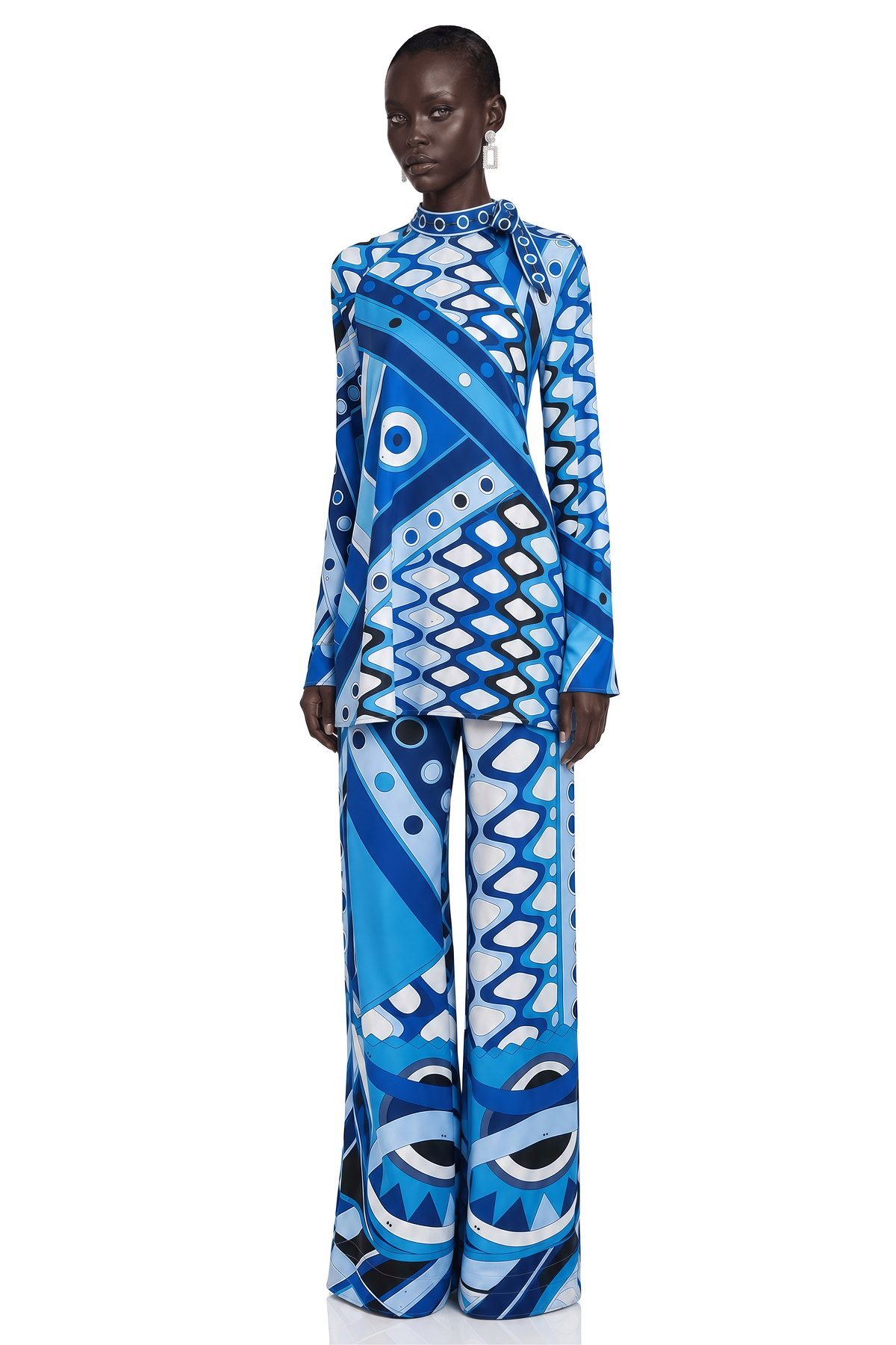 alina blue abstract printed shirt & trousers set