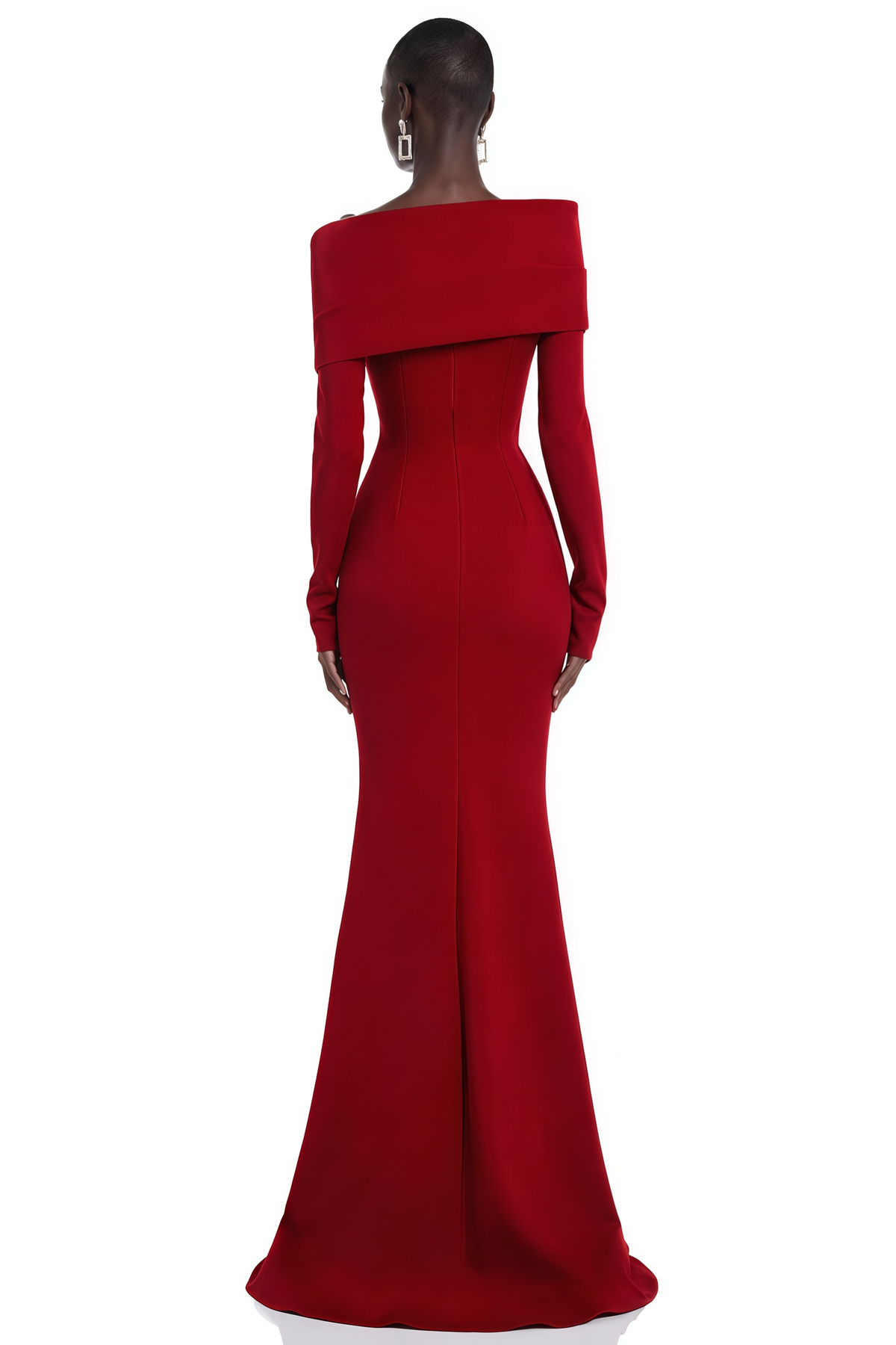 alina red asymmetrical draped maxi dress