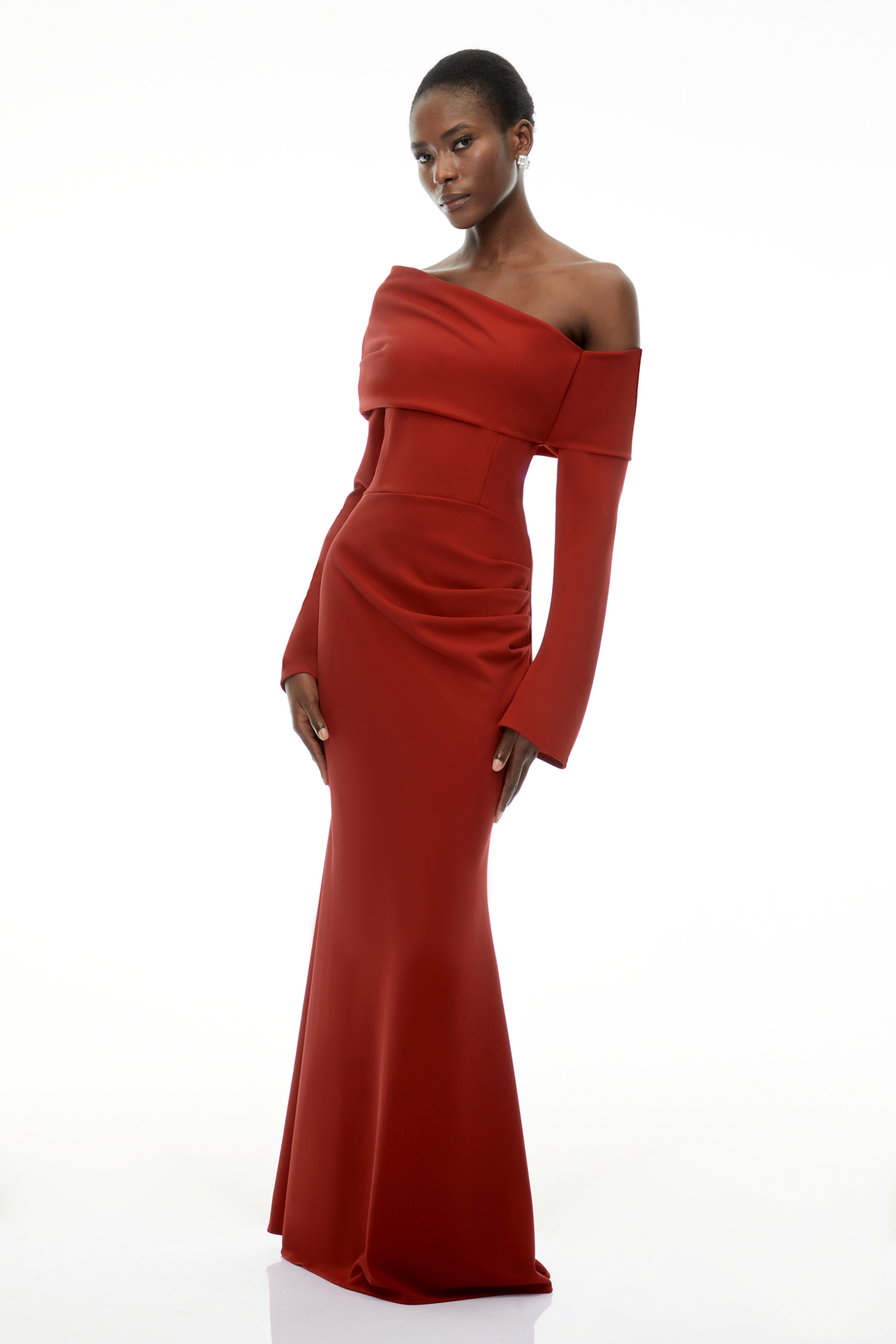 Alina Red Asymmetrical Draped Maxi Dress (Final Sale)