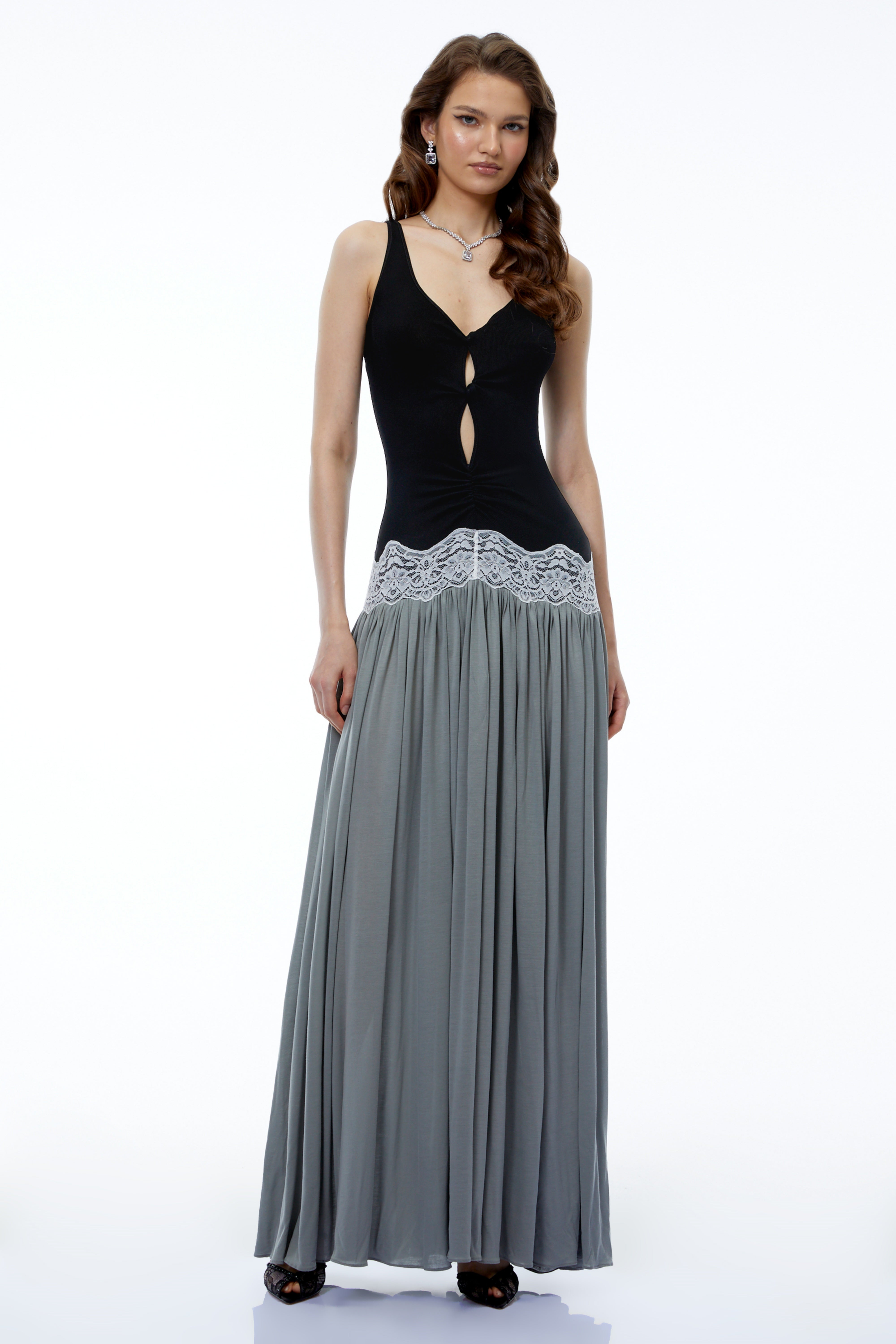 Allegra Black Color Block Sweetheart Maxi Dress