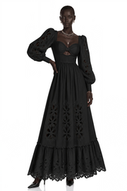 Amandine Black Cut-Out Puff Sleeve Maxi Dress