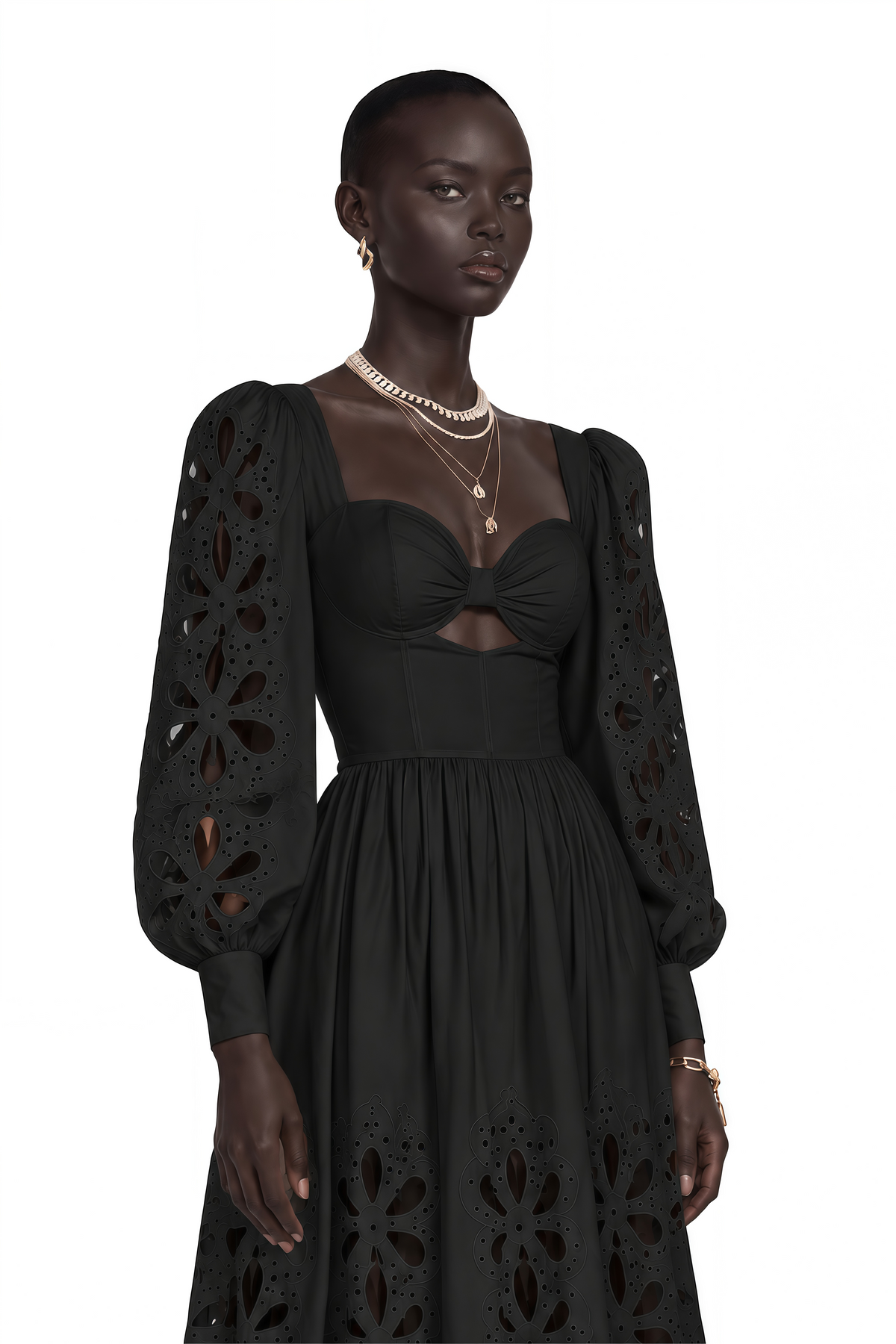 amandine black cut-out puff sleeve maxi dress