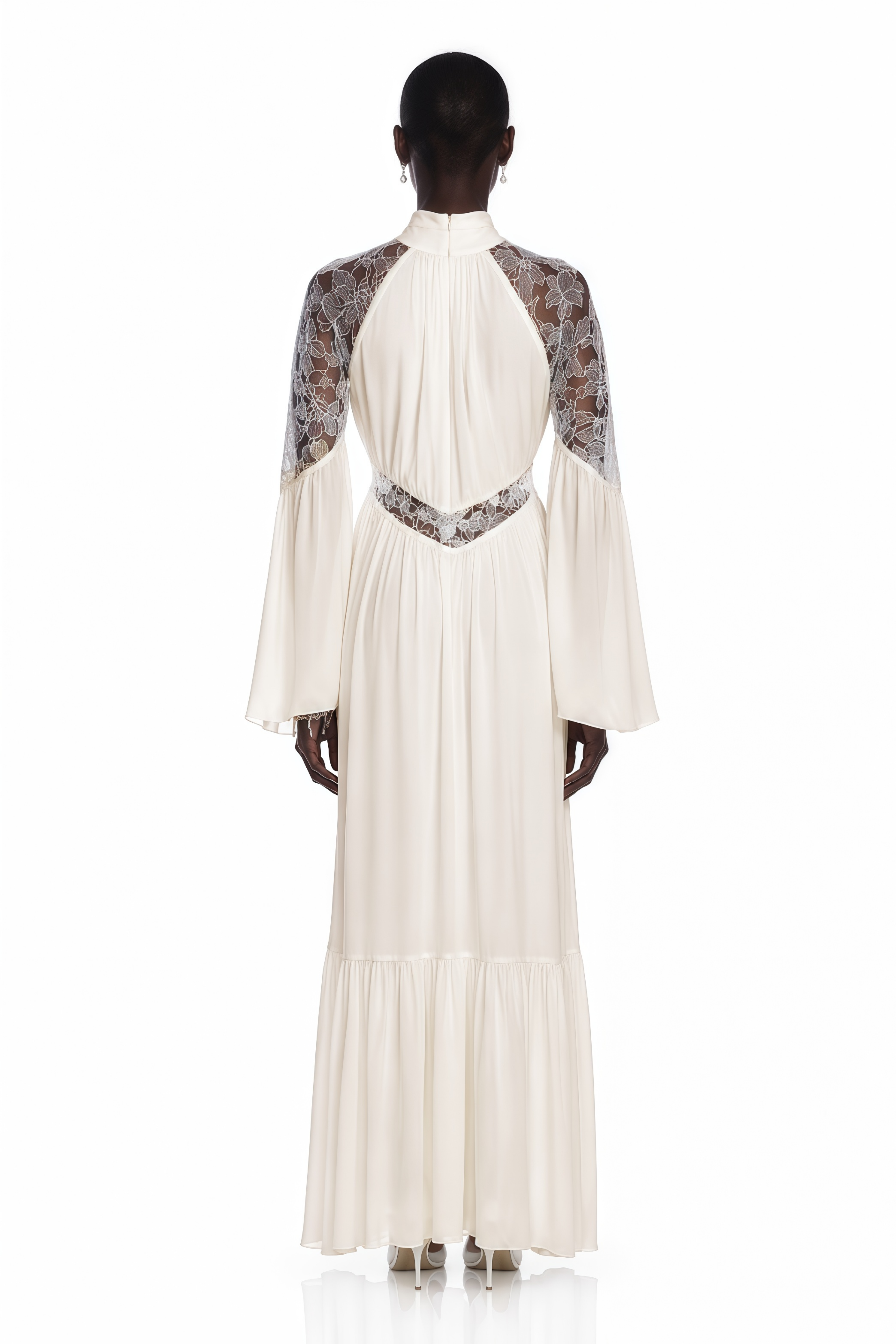 Amara White Pleated Maxi Dress with Flared Sleeves
