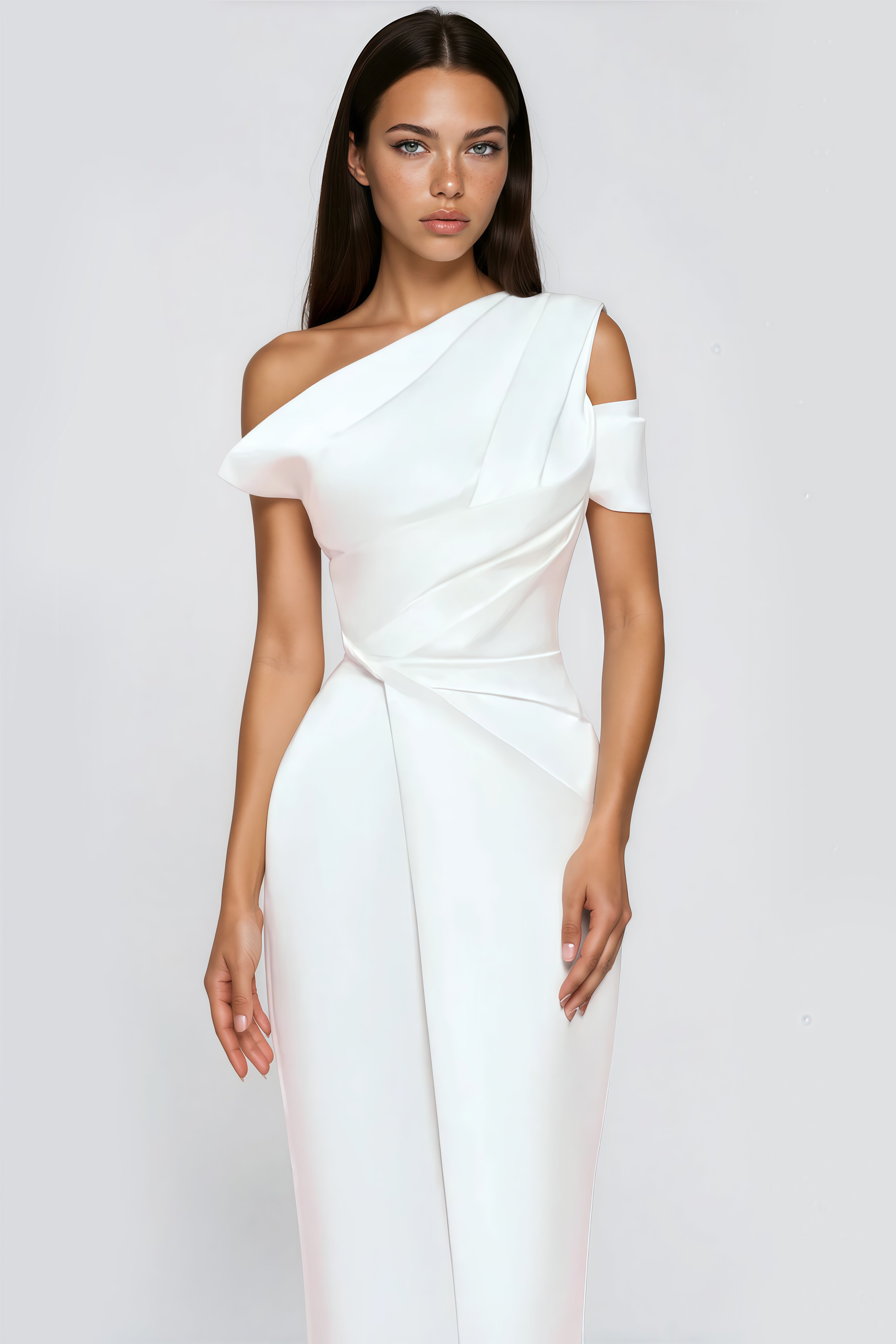 Amarante White One Shoulder Asymmetrical Midi Dress