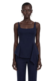 Dolores Navy Blue Round Neck Crop Top