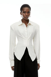Amber White Plaid Tailored Cutout Blouse