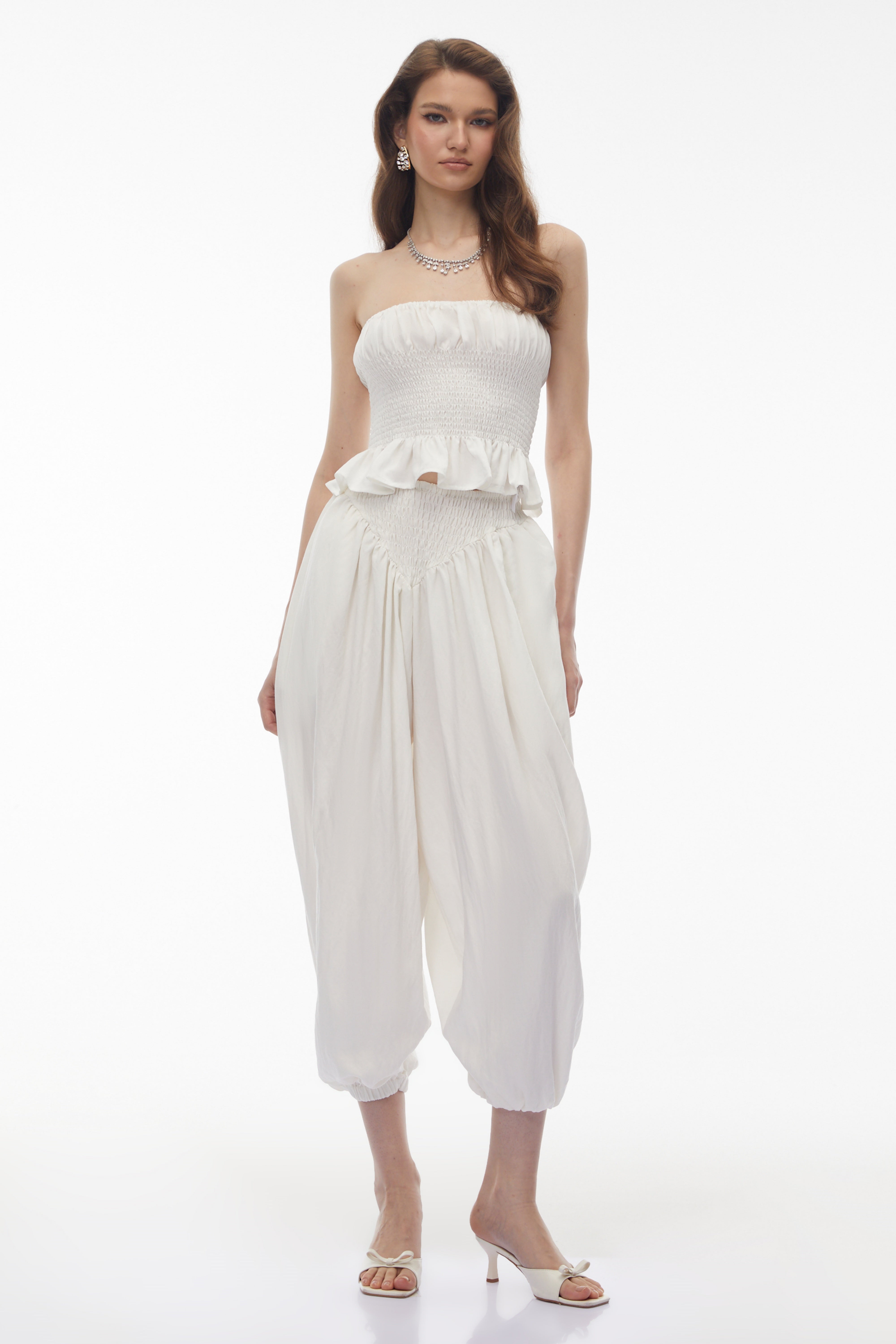 Amelia White Off Shoulder Blouse & Trouser Set