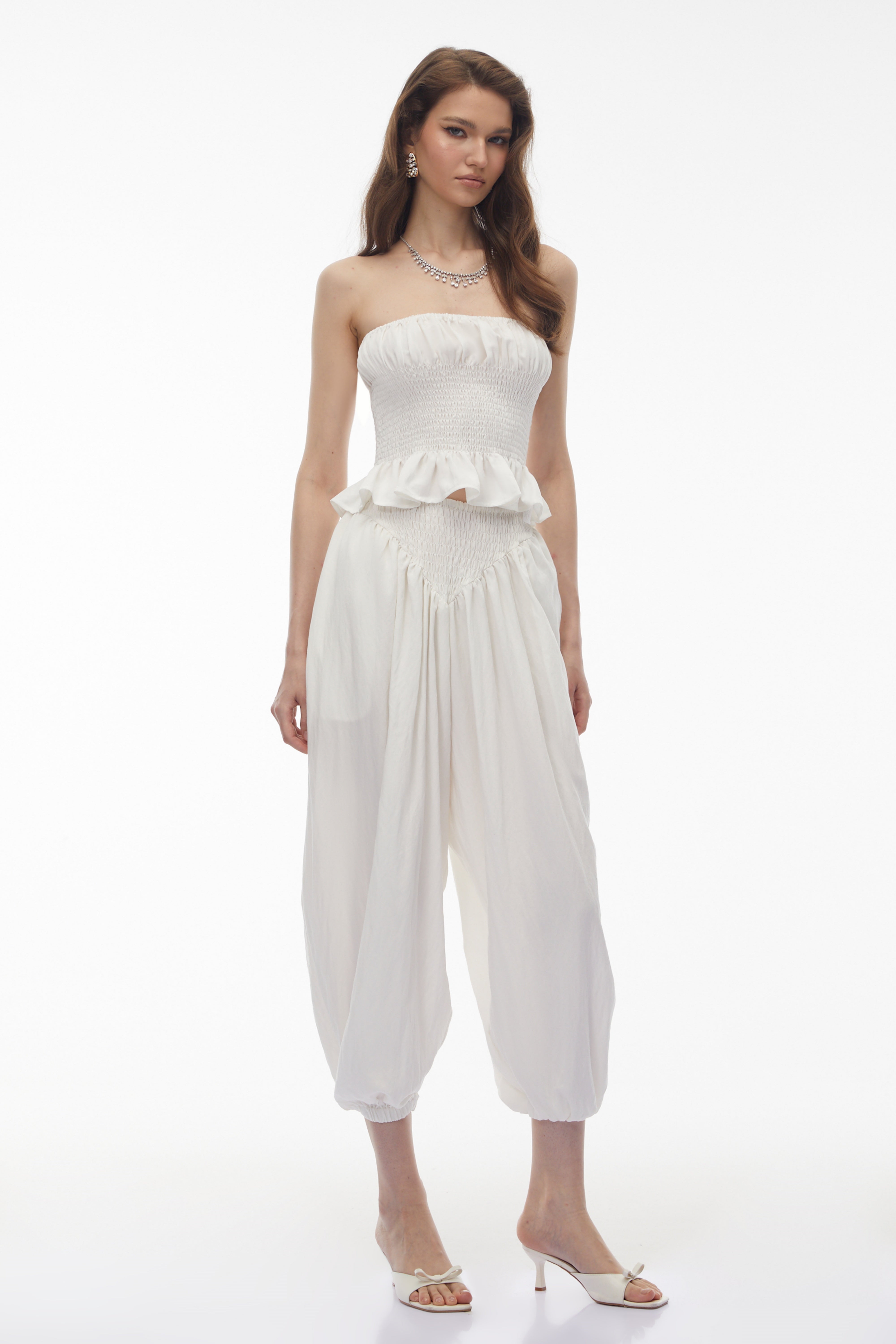 Amelia White Off Shoulder Blouse & Trouser Set