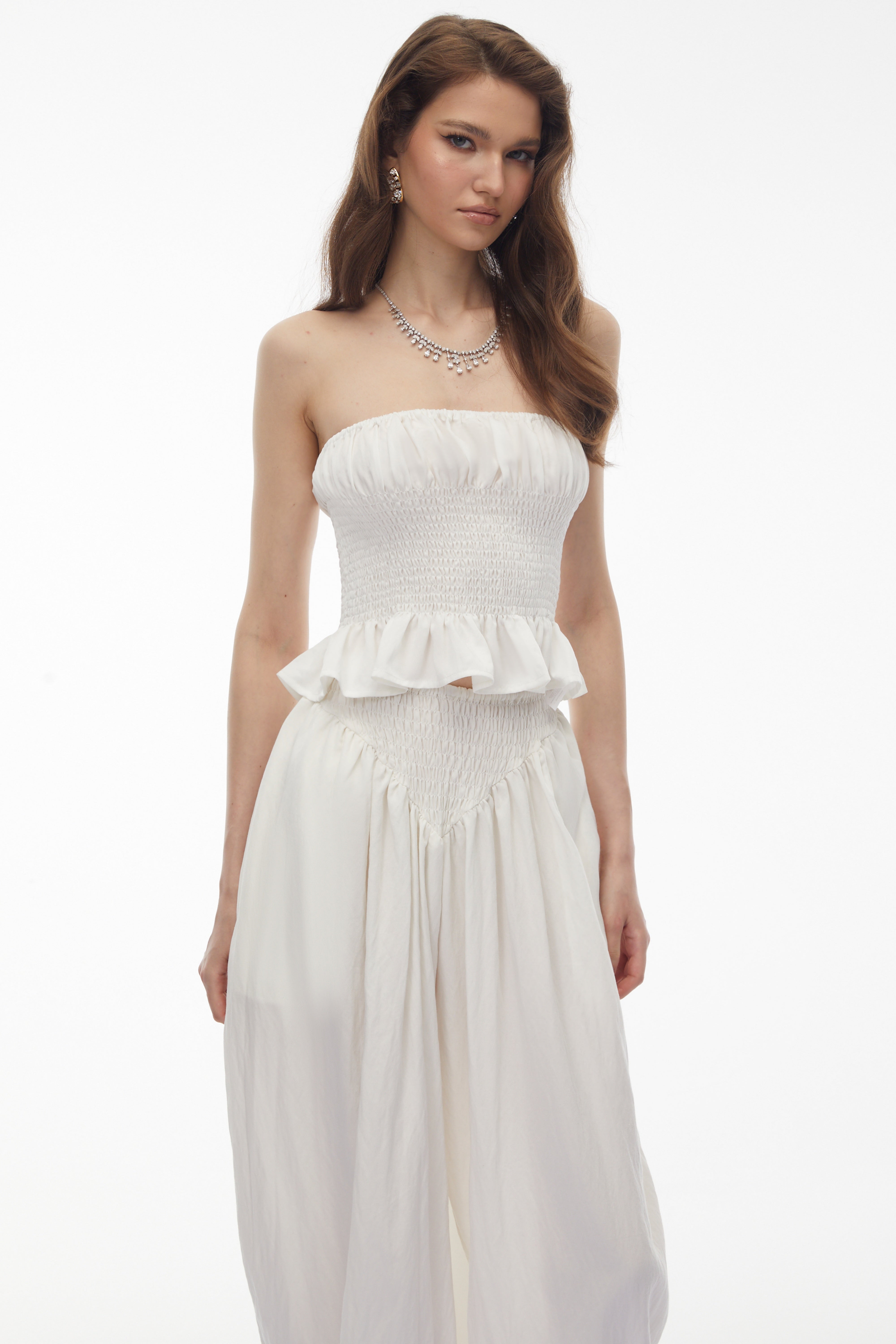 Amelia White Off Shoulder Blouse & Trouser Set