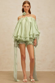 Amélie Green 3D Petal Tulle Top & Shorts Set