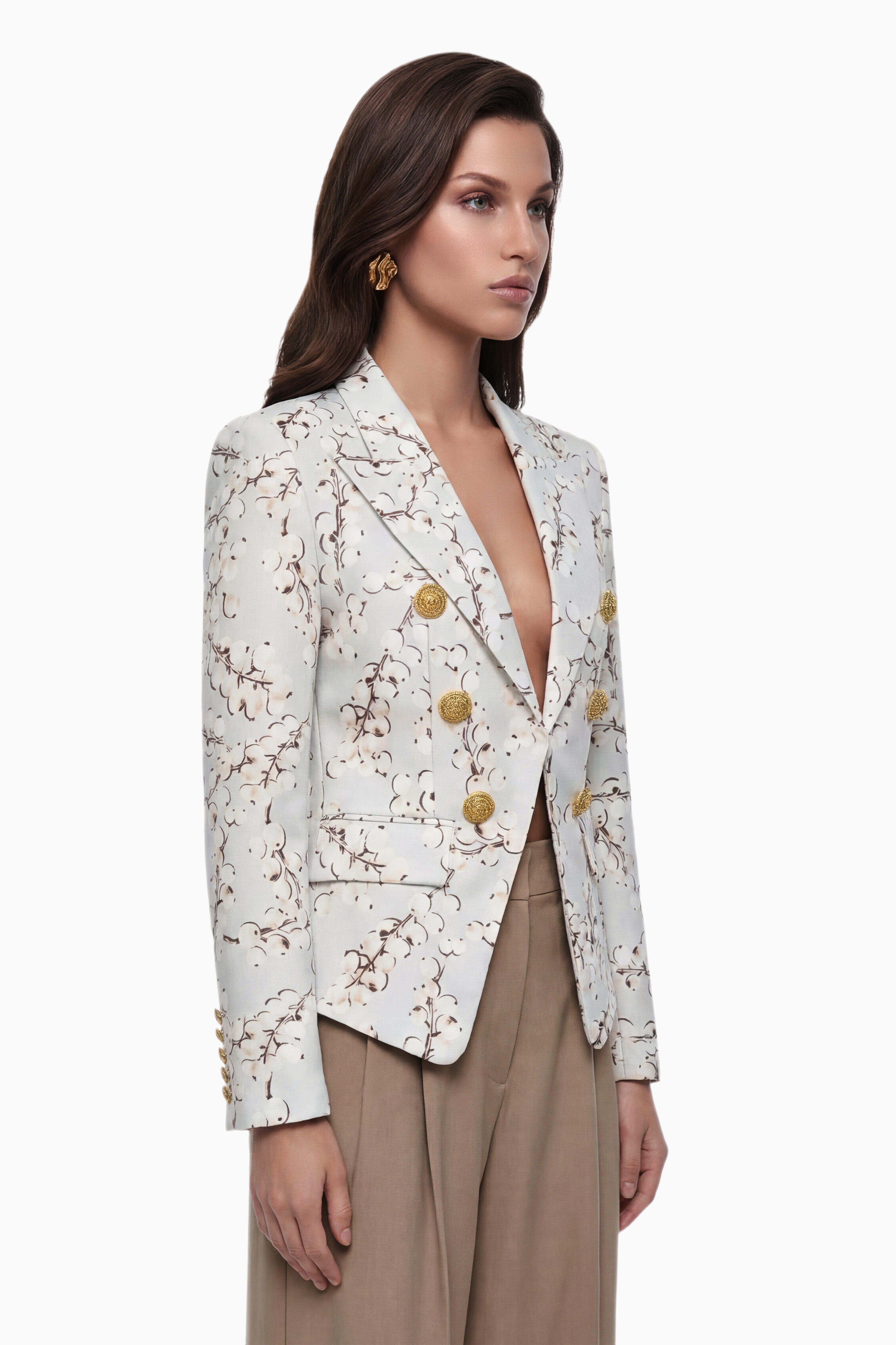 Amélina Cream White Graphic Print Blazer