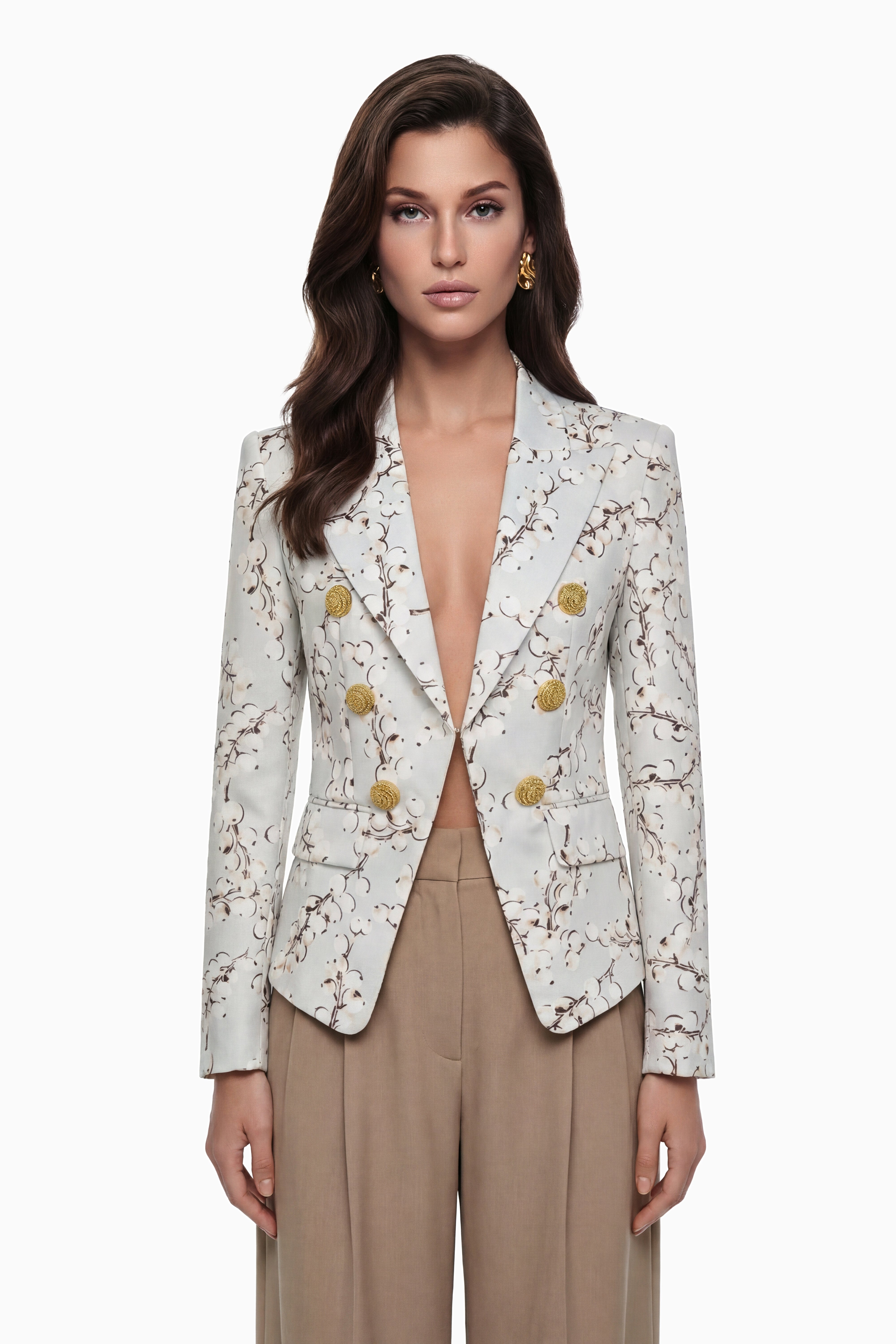 Amélina Cream White Graphic Print Blazer