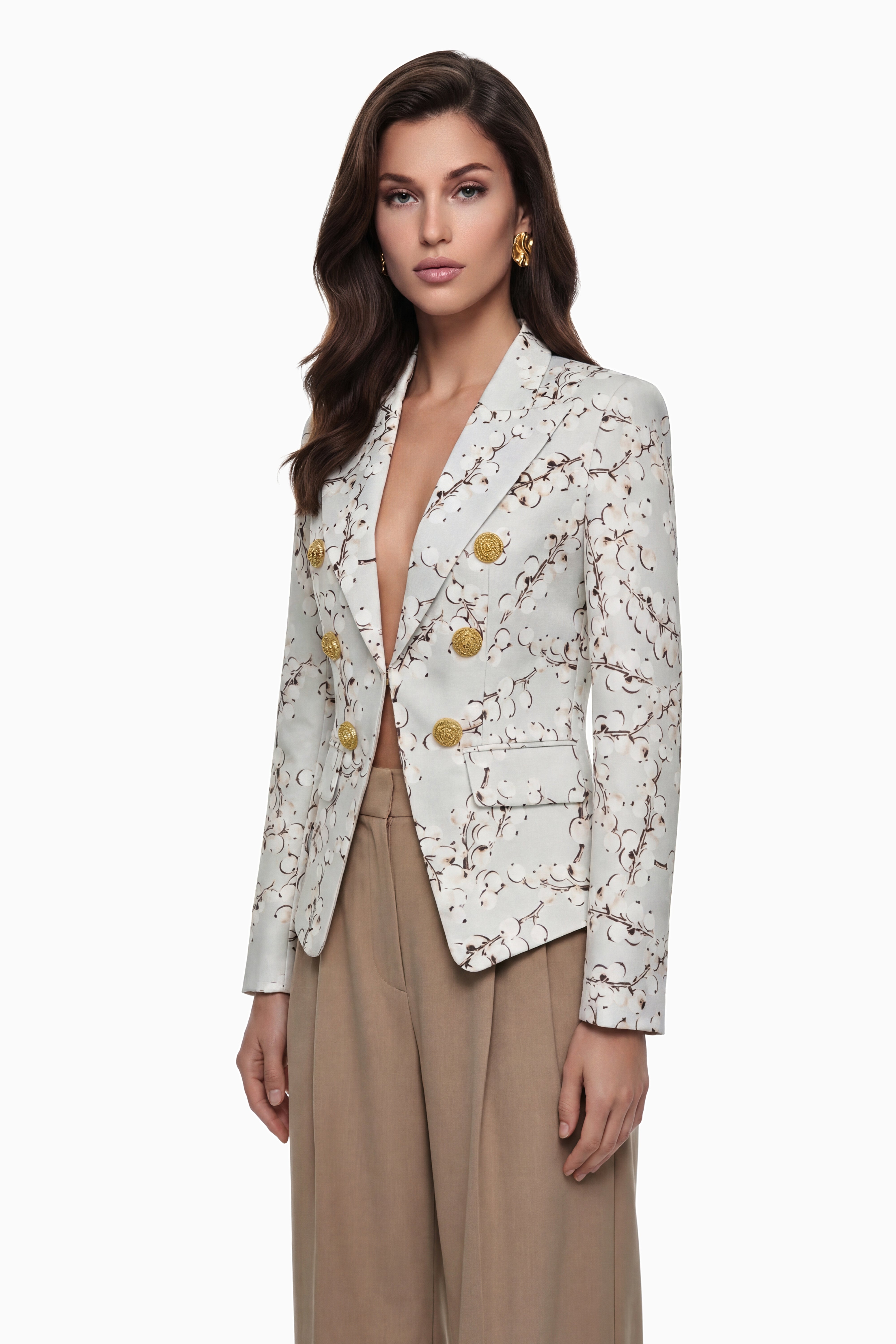Amélina Cream White Graphic Print Blazer