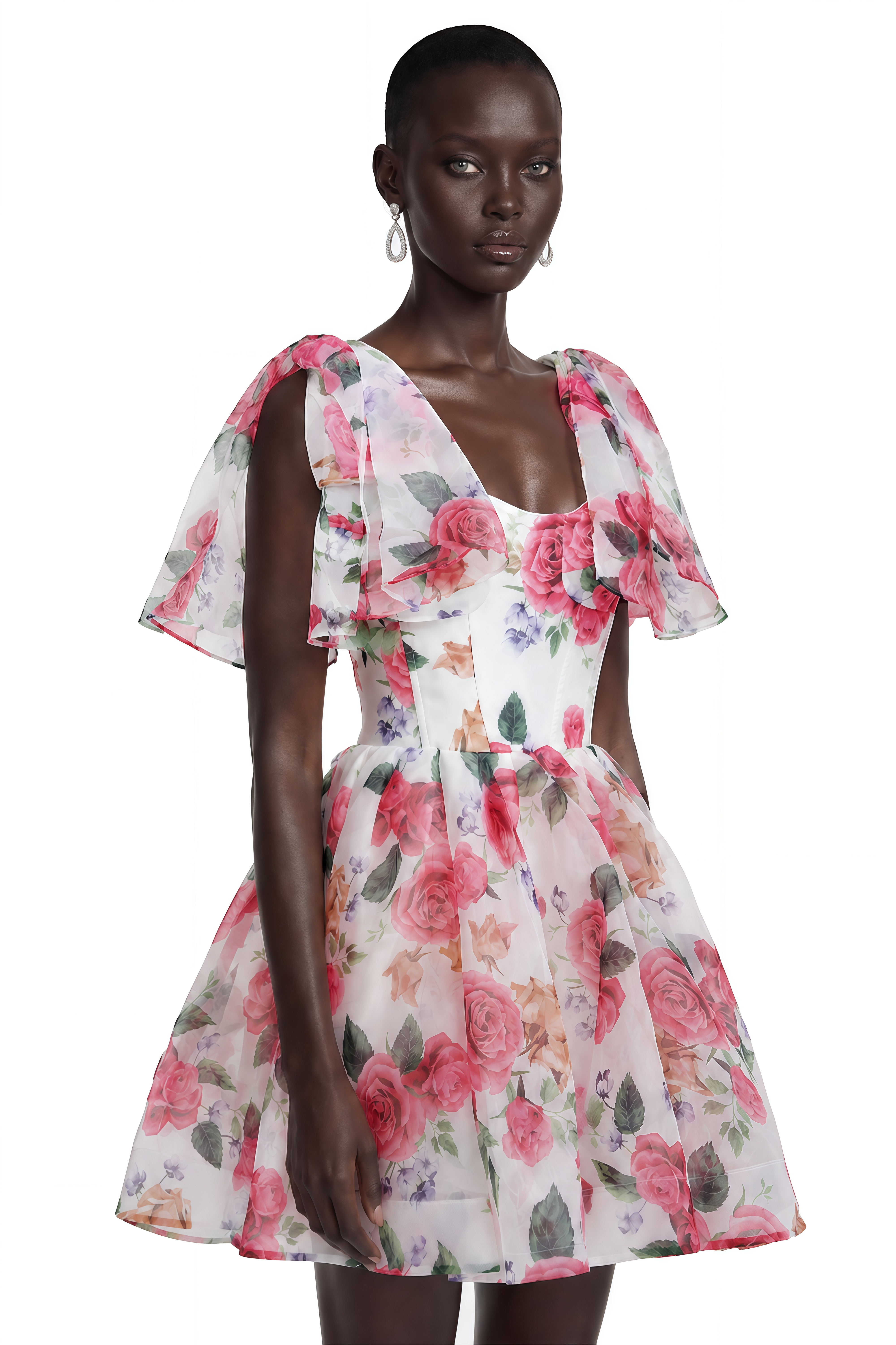 Amy Pink Floral Print Mini Dress with Bow Detail