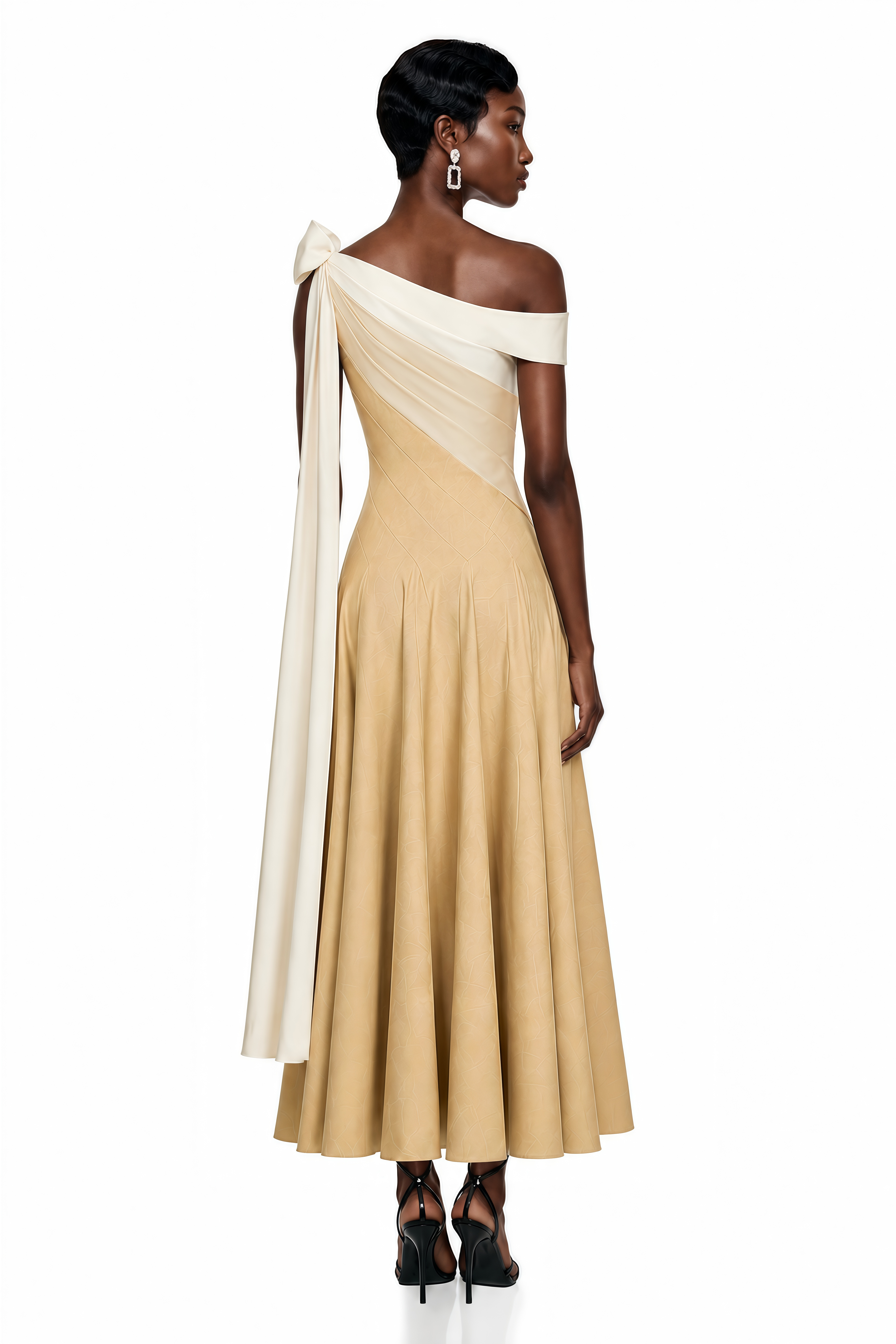 Anastasia Khaki Pleated Maxi Dress with Tie-Waist Bow Detail