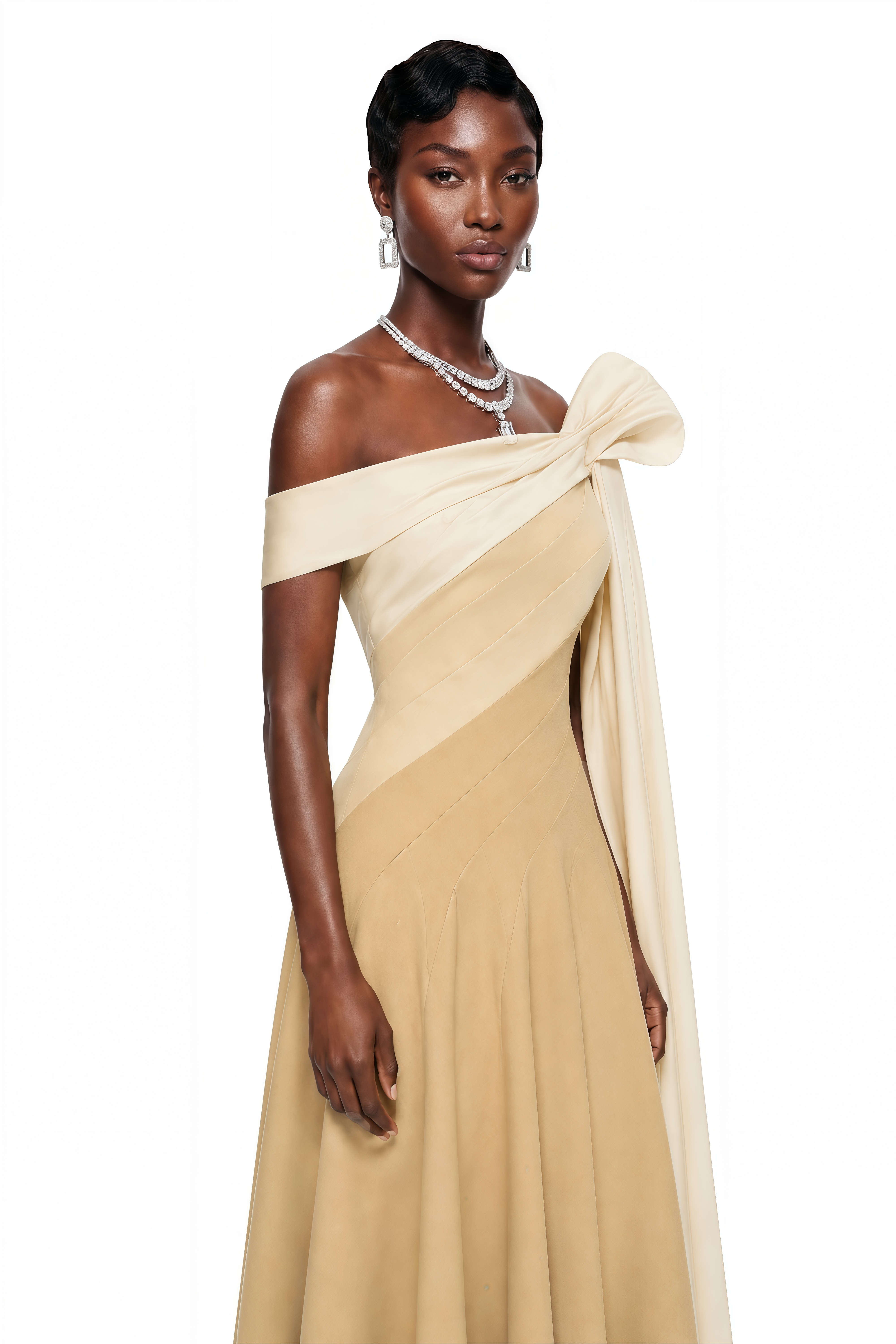 Anastasia Khaki Pleated Maxi Dress with Tie-Waist Bow Detail