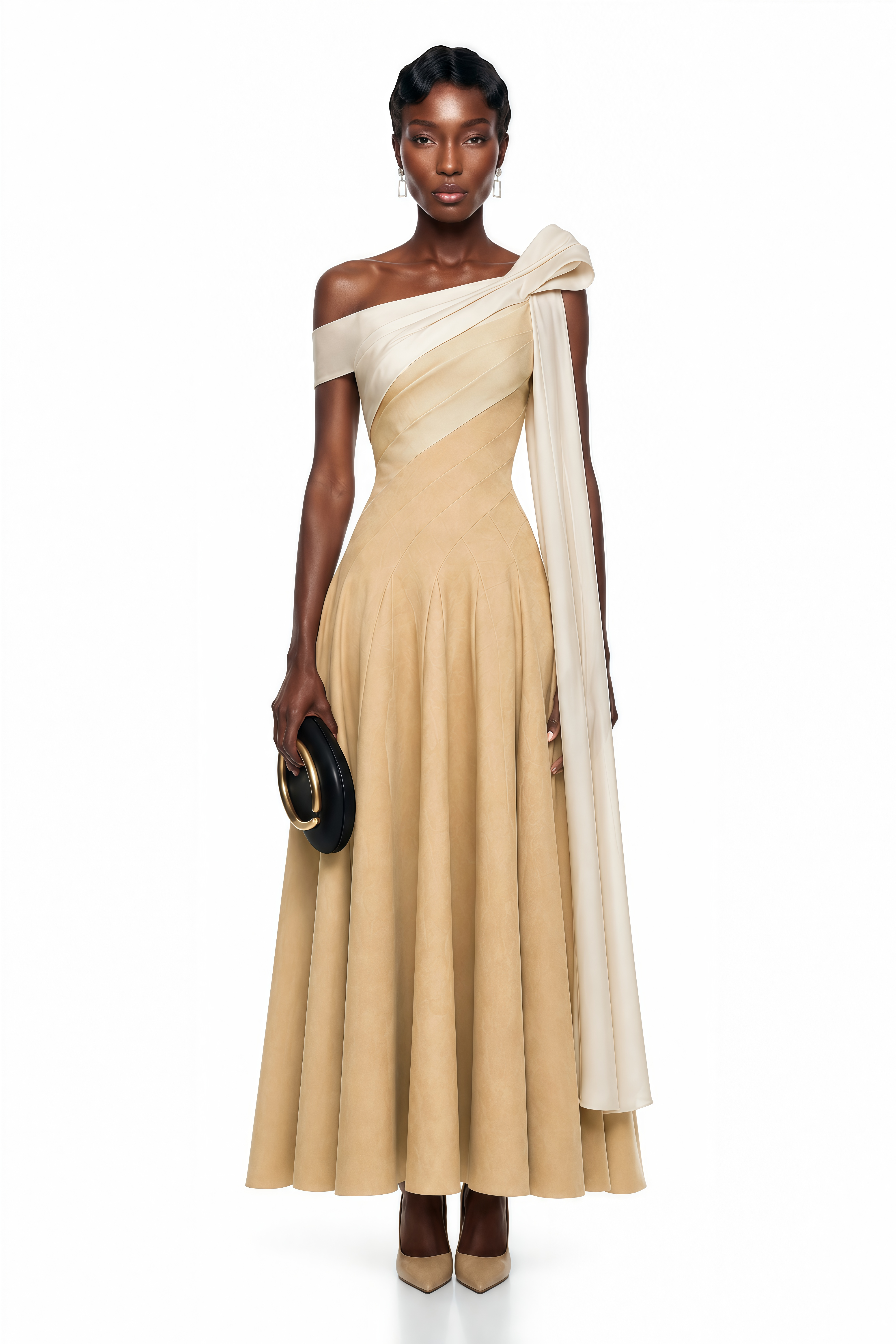 Anastasia Khaki Pleated Maxi Dress with Tie-Waist Bow Detail
