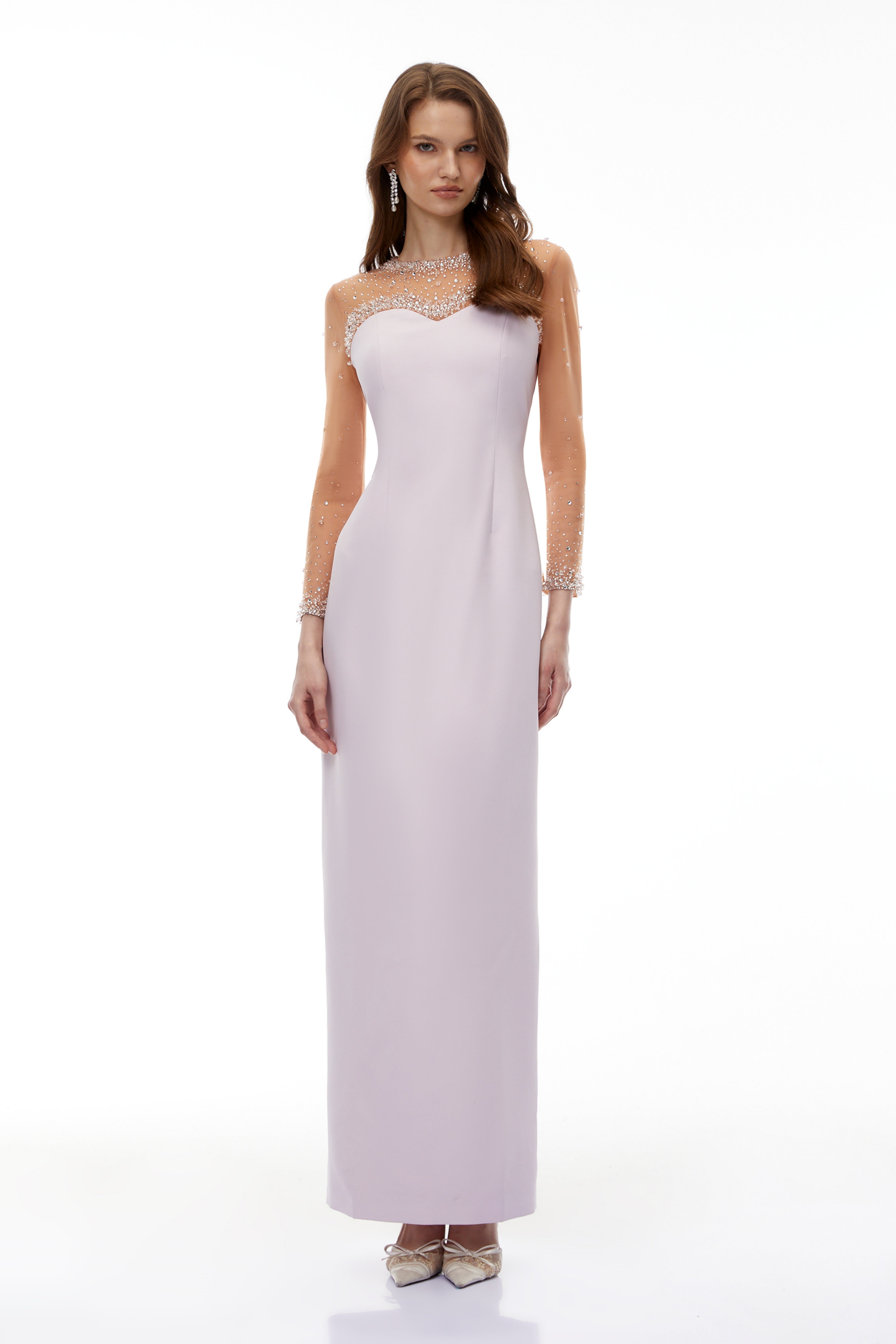 Anastasie Pink Embellished Maxi Dress with Tulle
