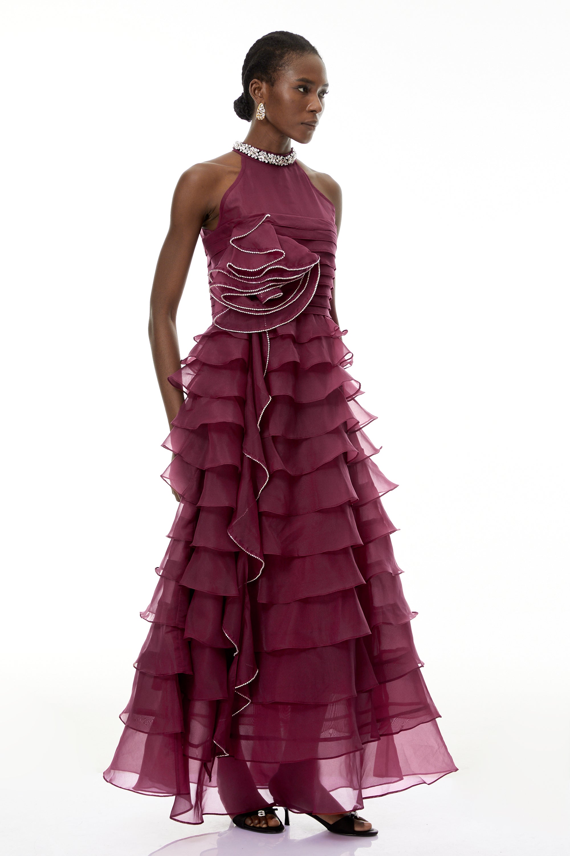 Anathi Red 3D Petal Ruffled Maxi Dress (Final Sale-US Only)