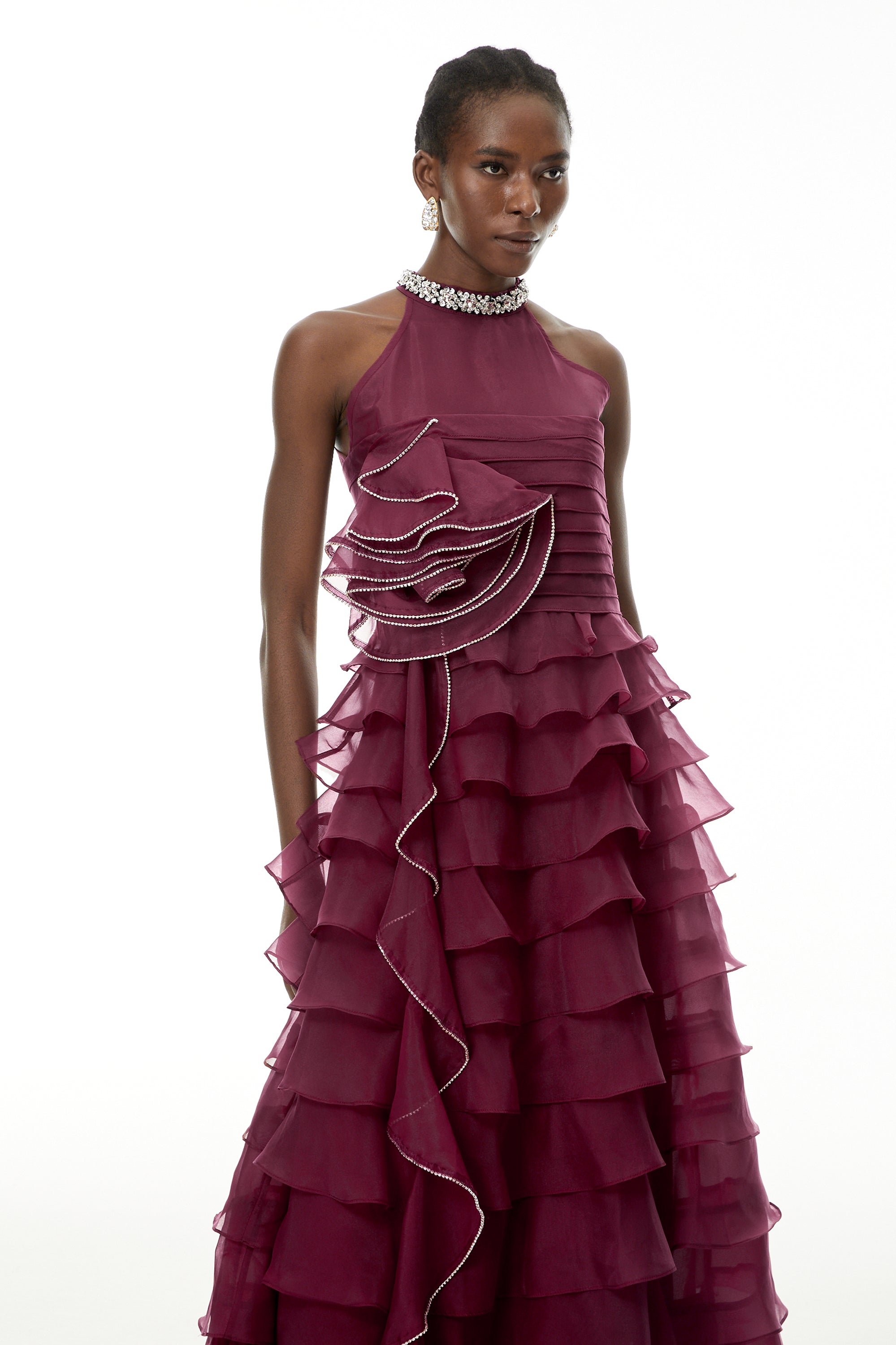 Anathi Red 3D Petal Ruffled Maxi Dress (Final Sale-US Only)