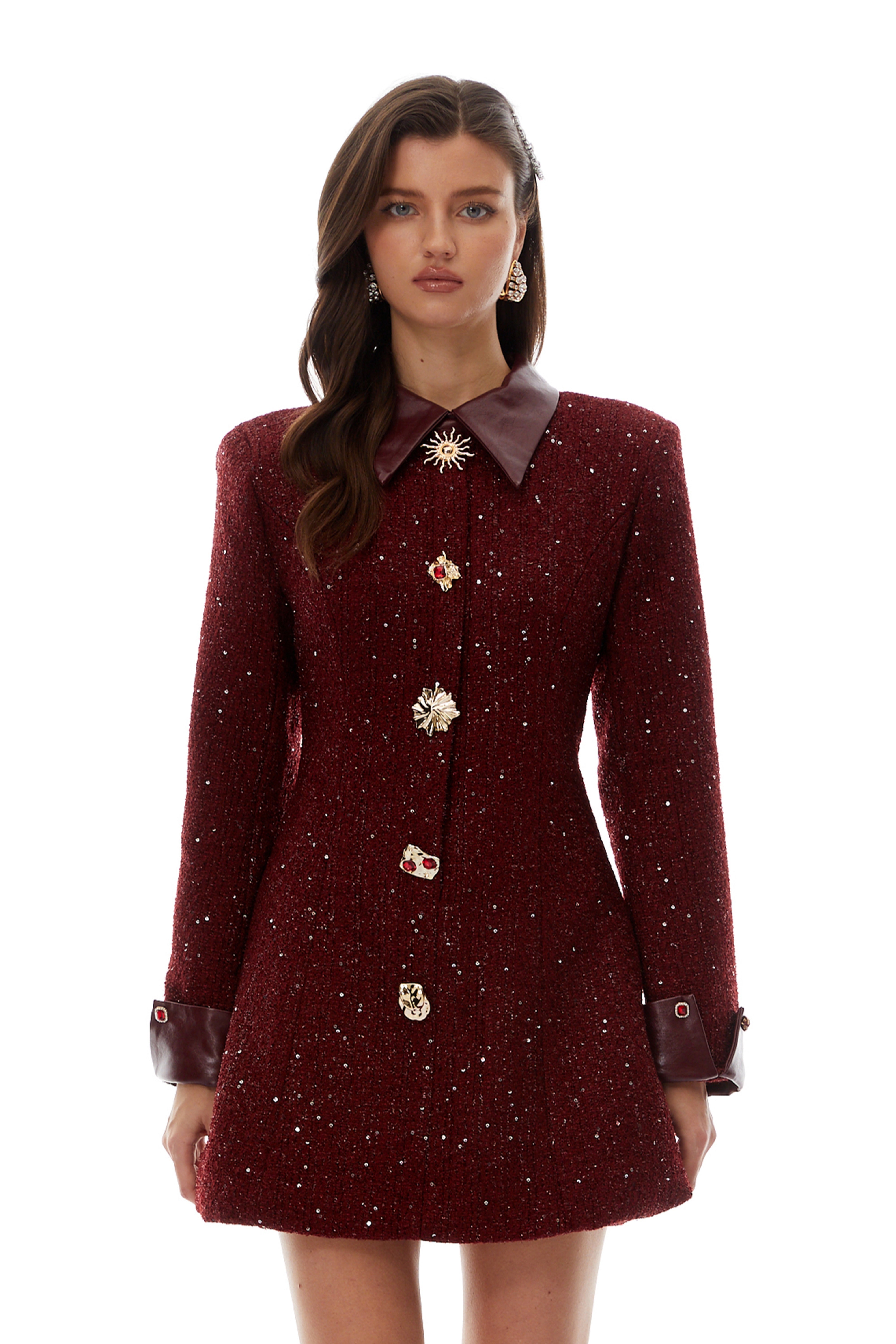 Ancora Red Embellished Tweed Mini Dress (Final Sale)