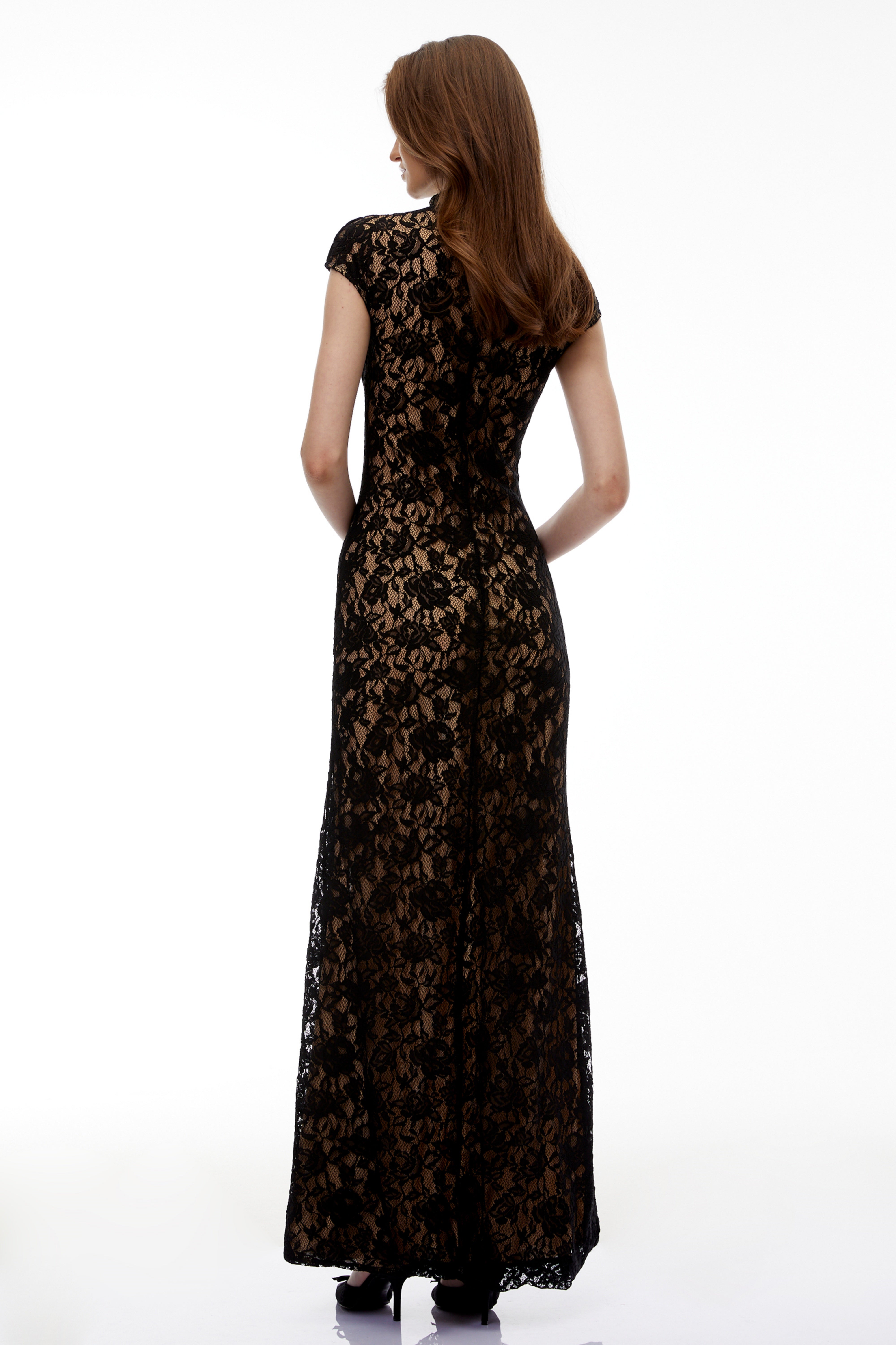 Andrea Black Keyhole Lace Maxi Dress with High Thigh Slit (Final Sale-US Only)