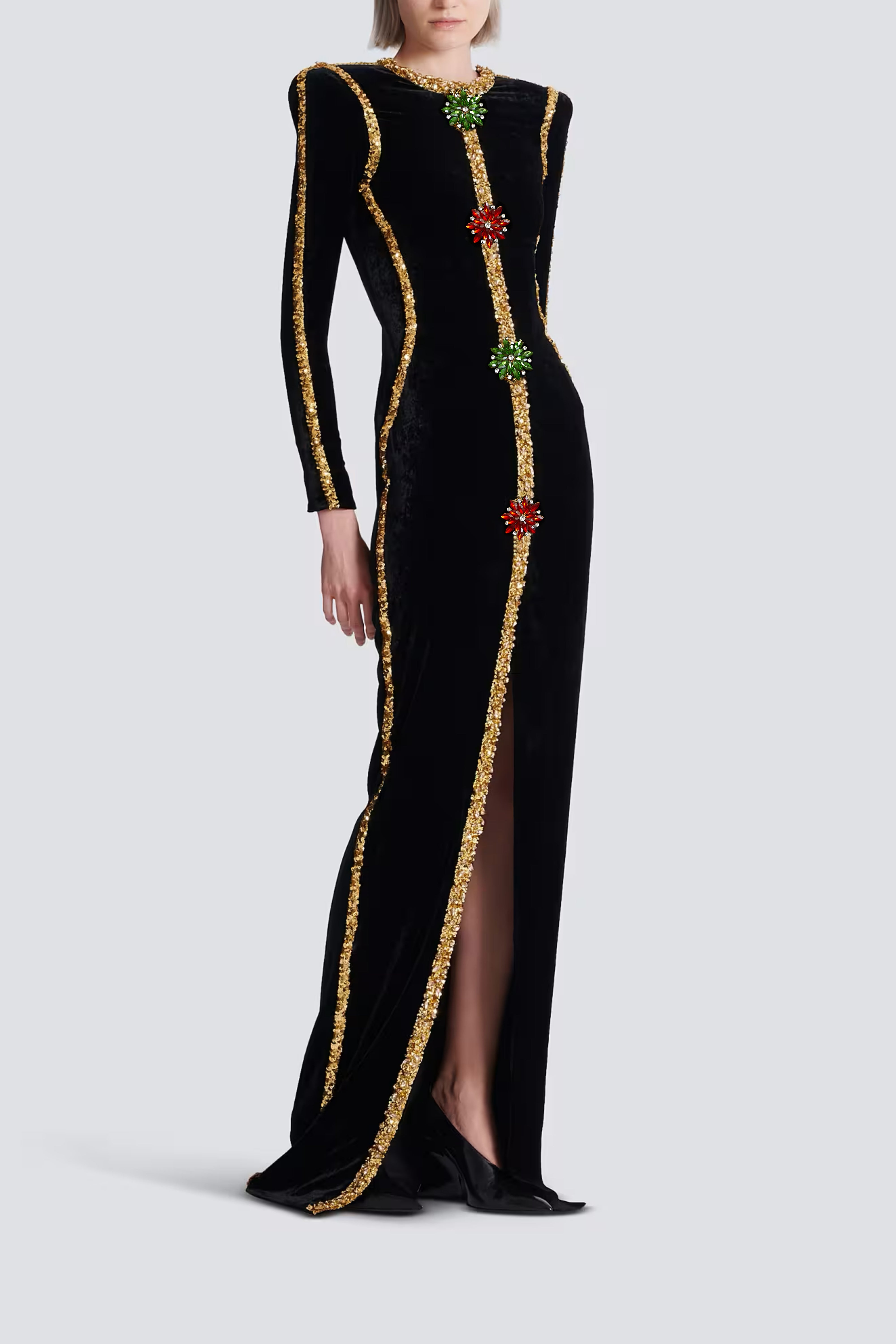 Anna Black Crystal Embellished Front Slit Maxi Dress (Final Sale-US Only)