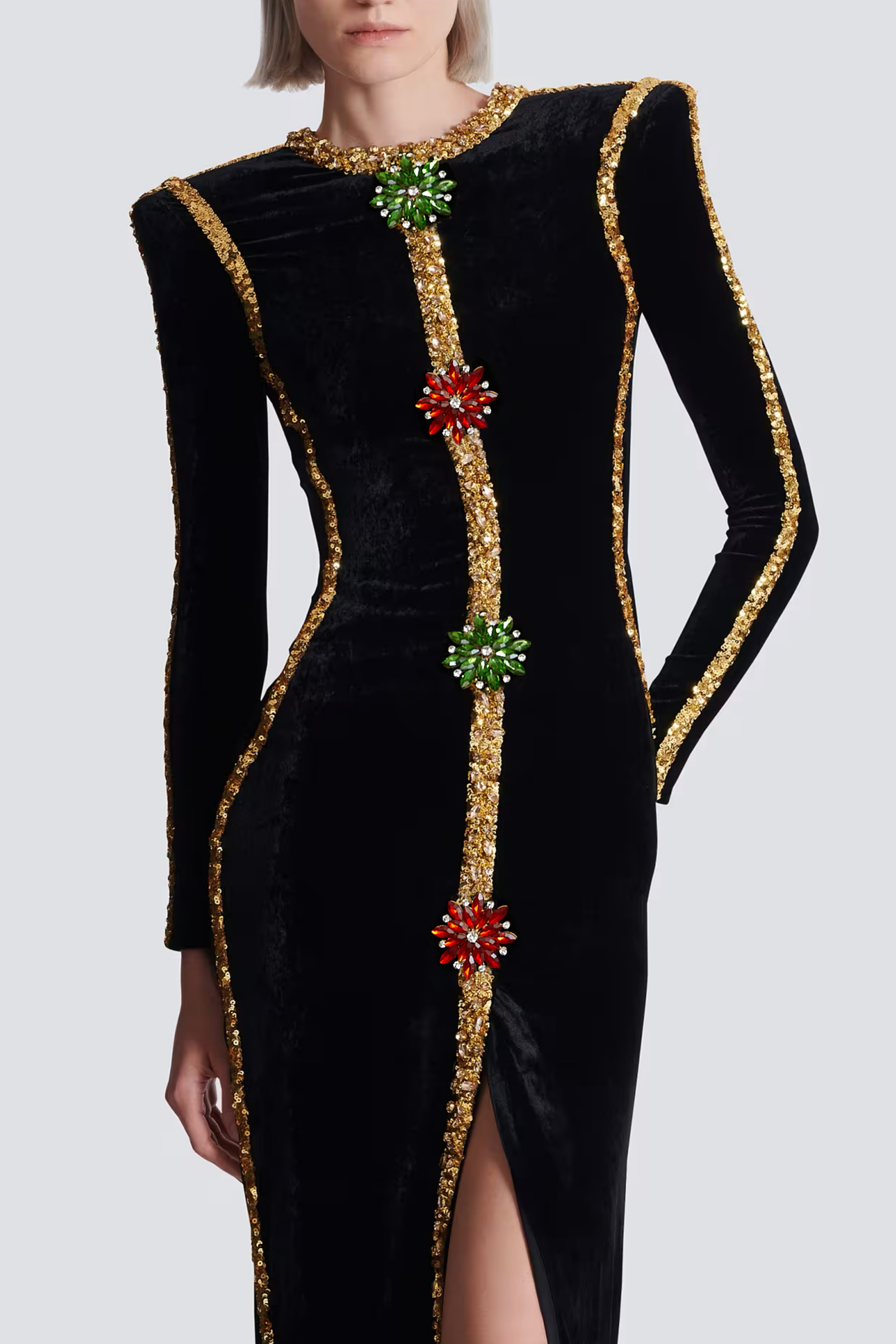 Anna Black Crystal Embellished Front Slit Maxi Dress (Final Sale-US Only)