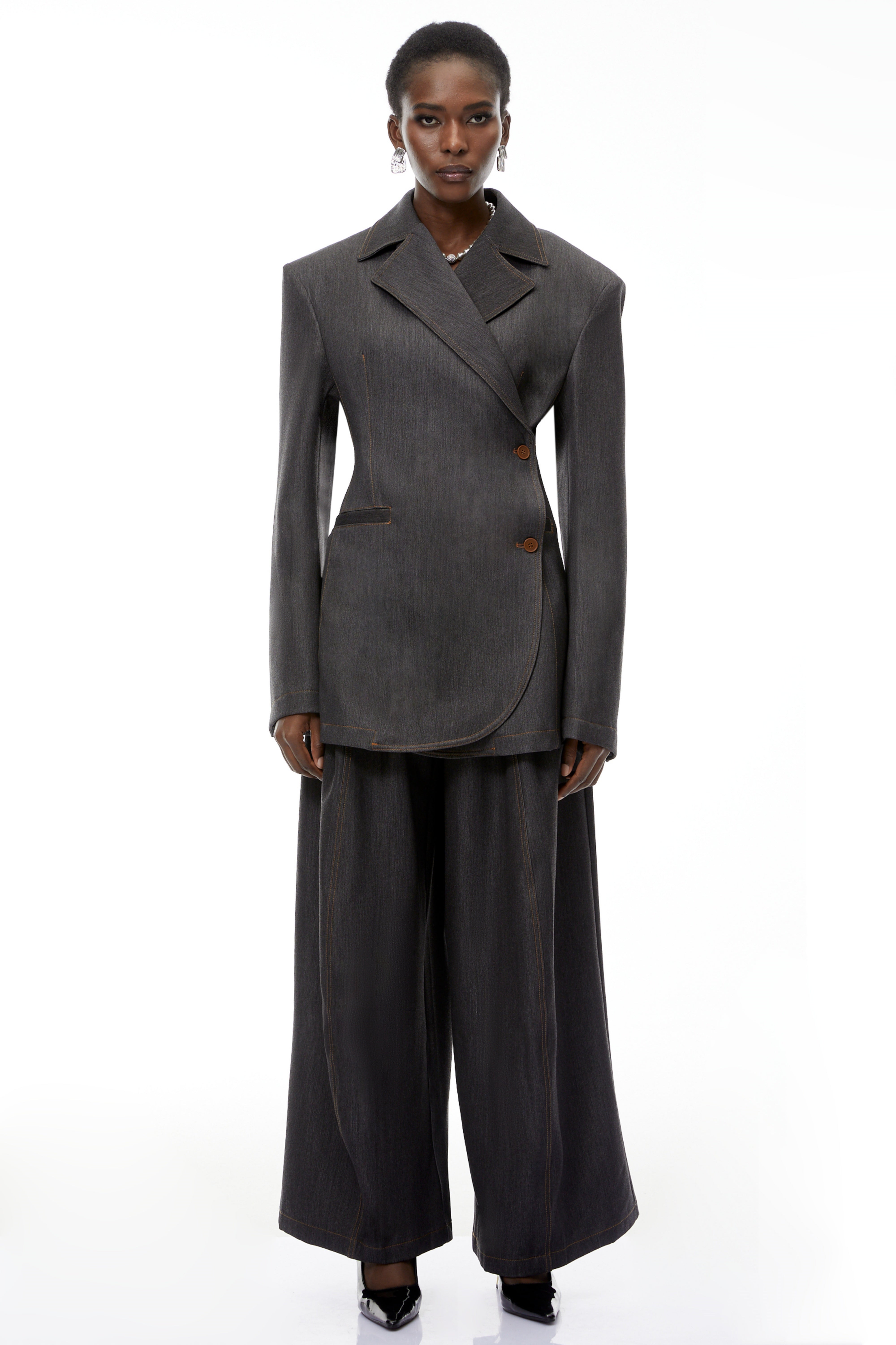 Annabelle Grey Asymmetrical Blazer & Trousers Set