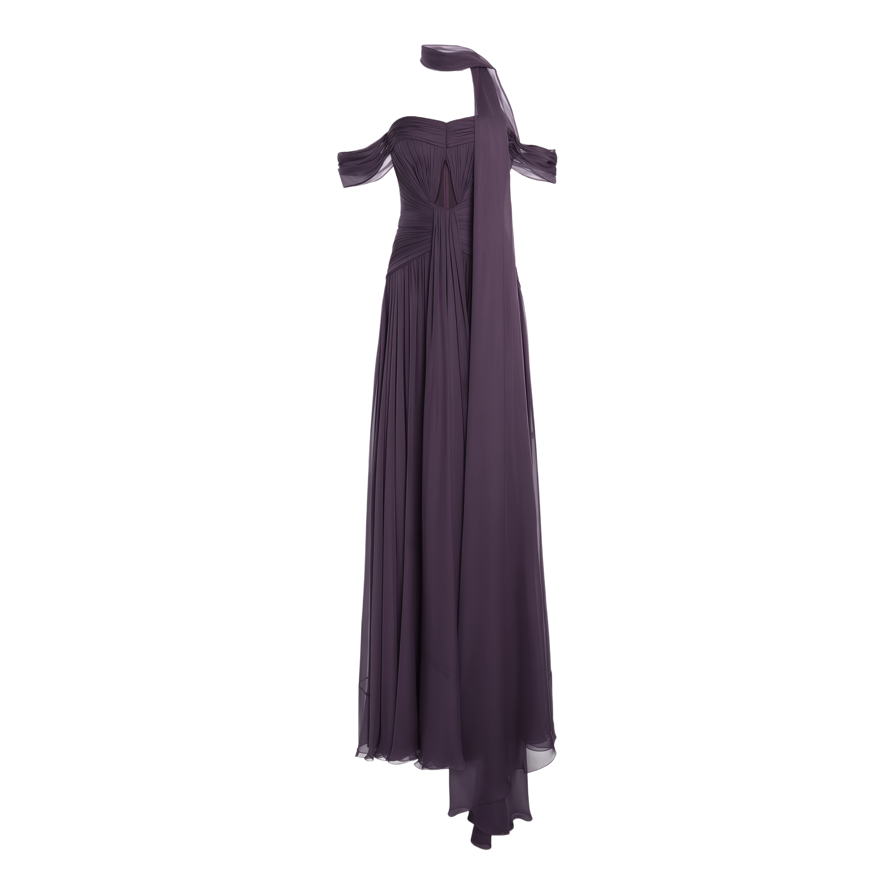 Annabelle Purple Off Shoulder Ruched Maxi Dress with Twist Front