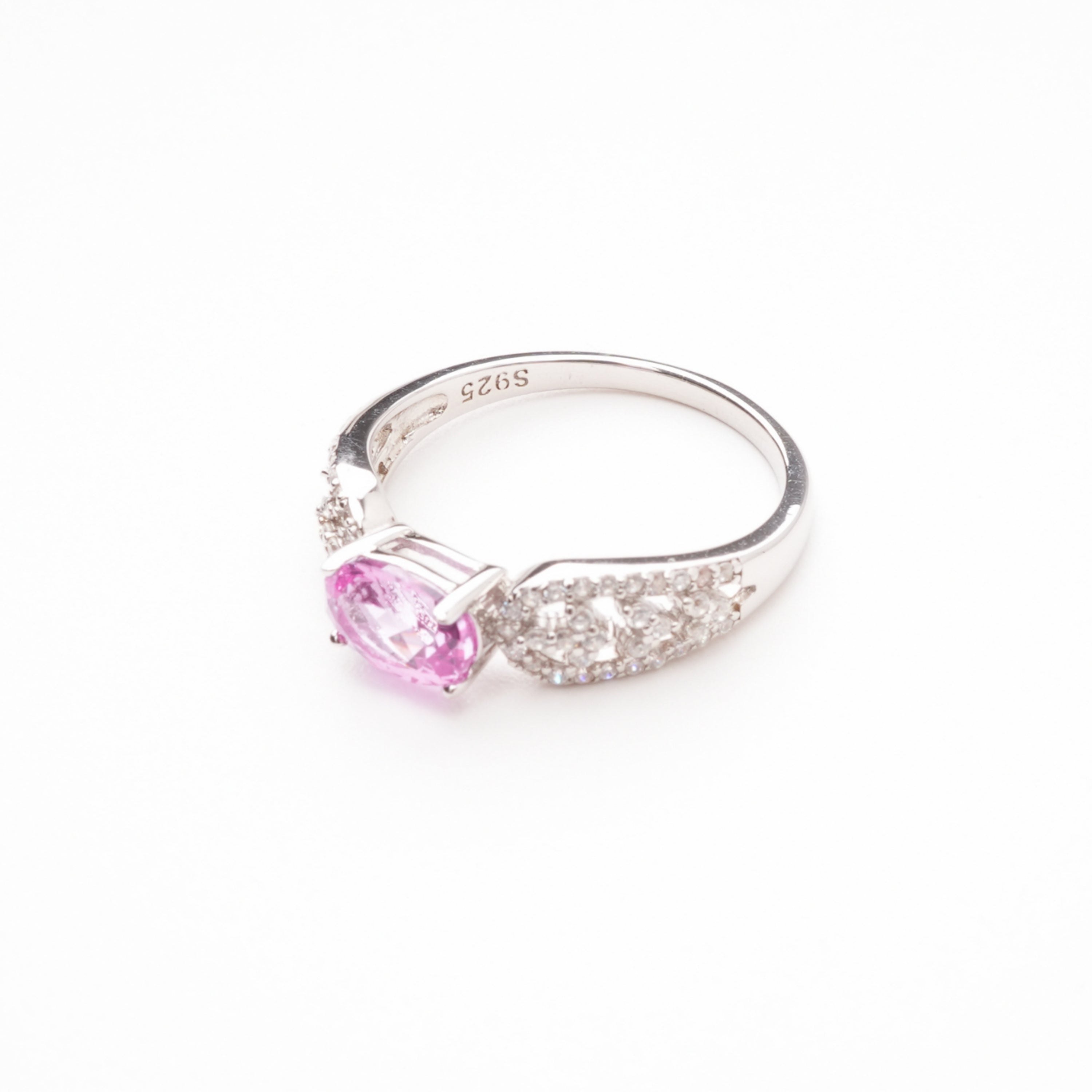 Anne Pink Oval Cut Gemstone Infinity Crystal Sterling Silver Ring