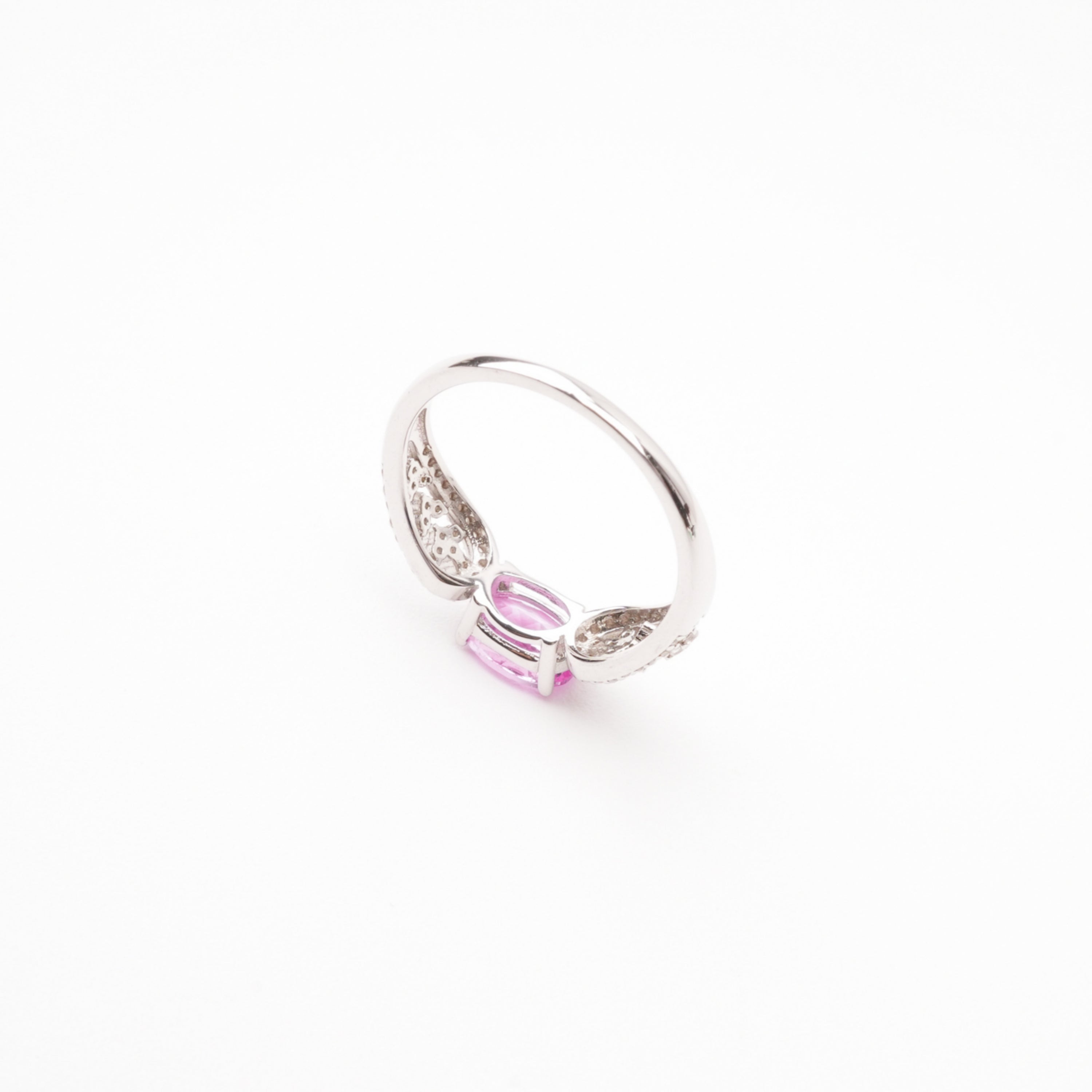 Anne Pink Oval Cut Gemstone Infinity Crystal Sterling Silver Ring