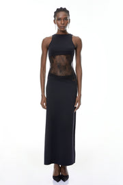 Annemarie Black Lace Panel Stretch Maxi Dress