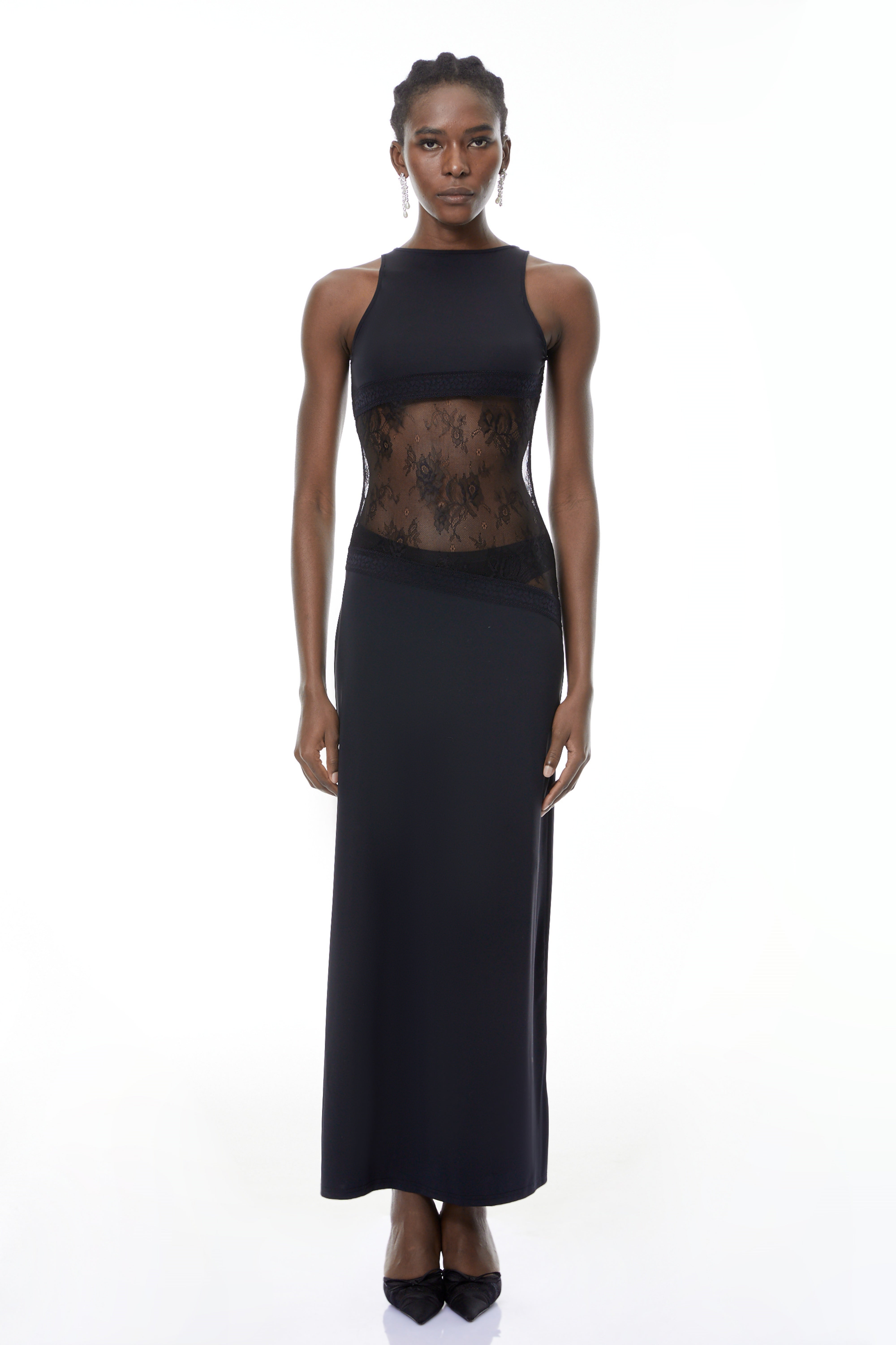 Annemarie Black Lace Panel Stretch Maxi Dress (Final Sale)