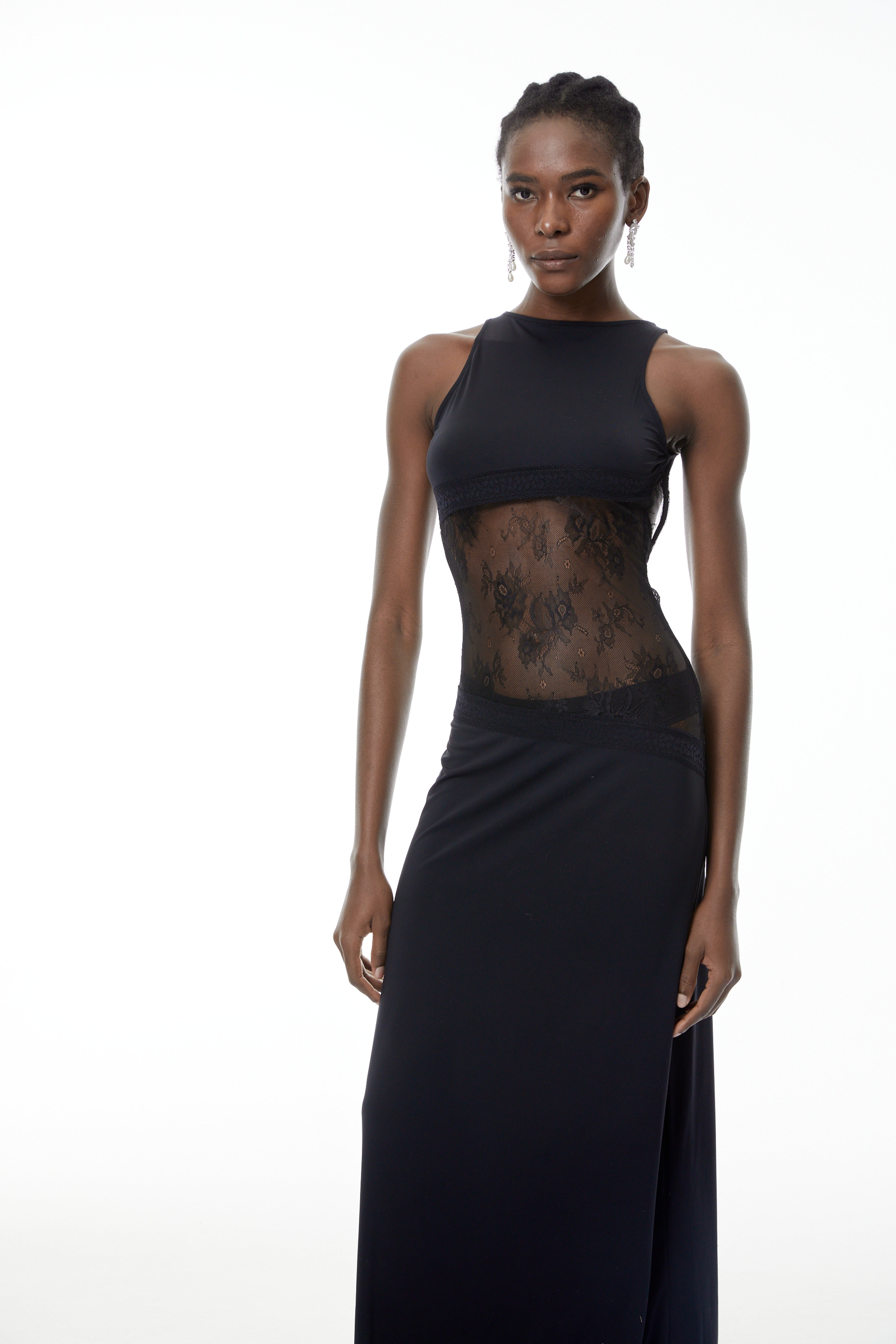 Annemarie Black Lace Panel Stretch Maxi Dress (Final Sale)