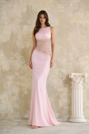 Annemarie Pink Lace Panel Stretch Maxi Dress