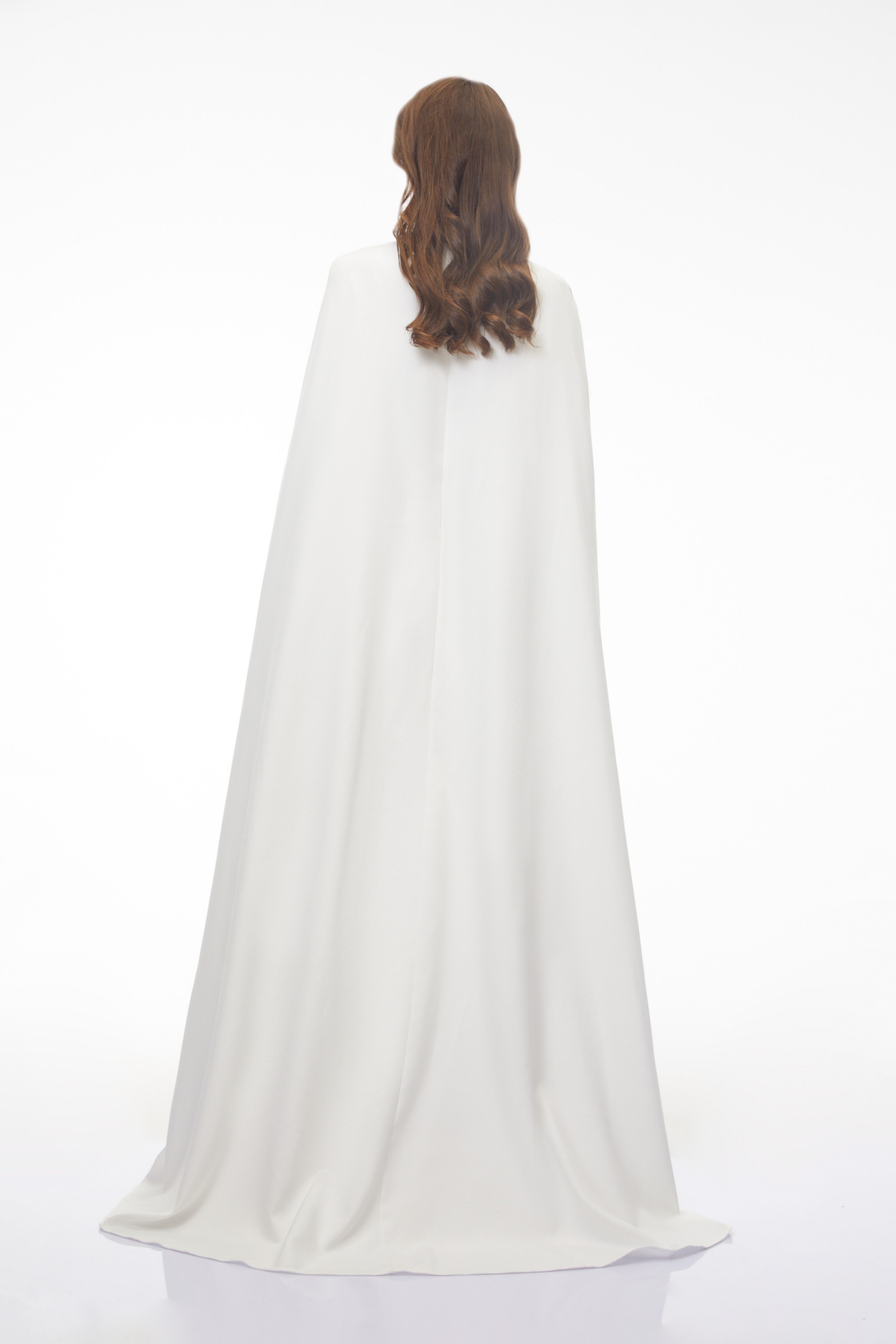 Antonina White Cape Maxi Gown with Long Sleeves