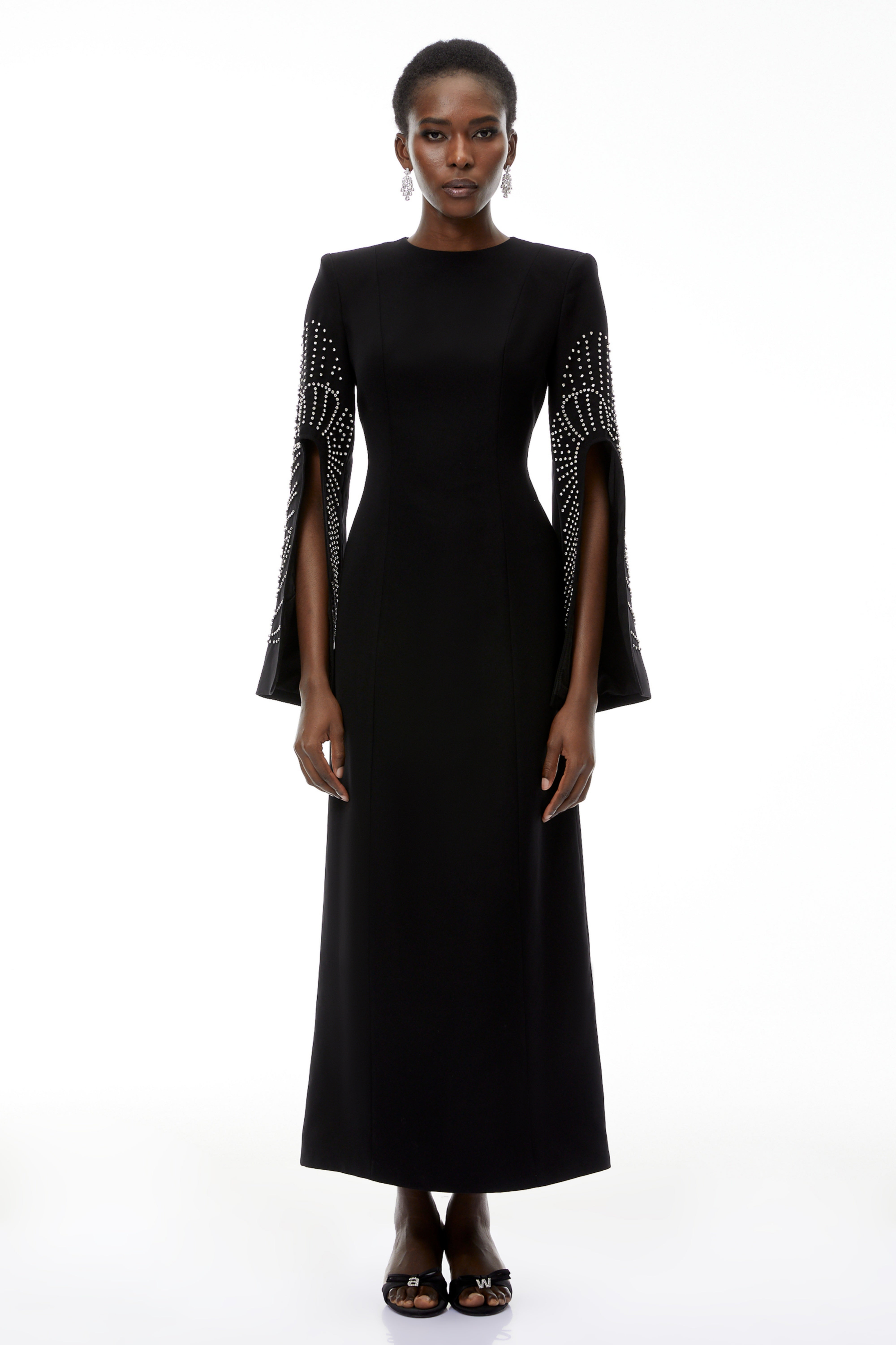 Arabella Black Slit Sleeve Maxi Dress with Embellishment