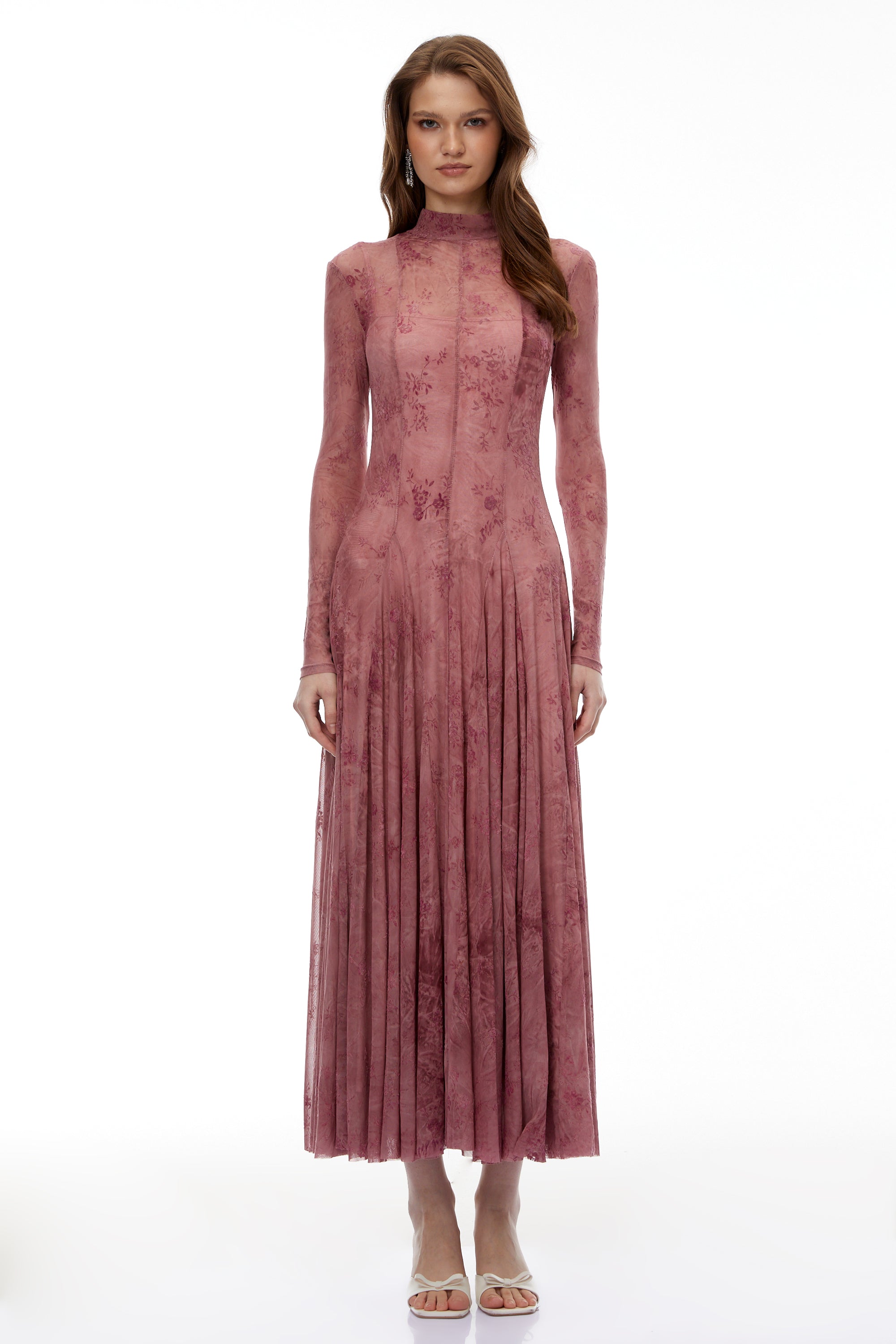 Ariadne Pink Flocked Tulle Maxi Dress (Final Sale-US Only)