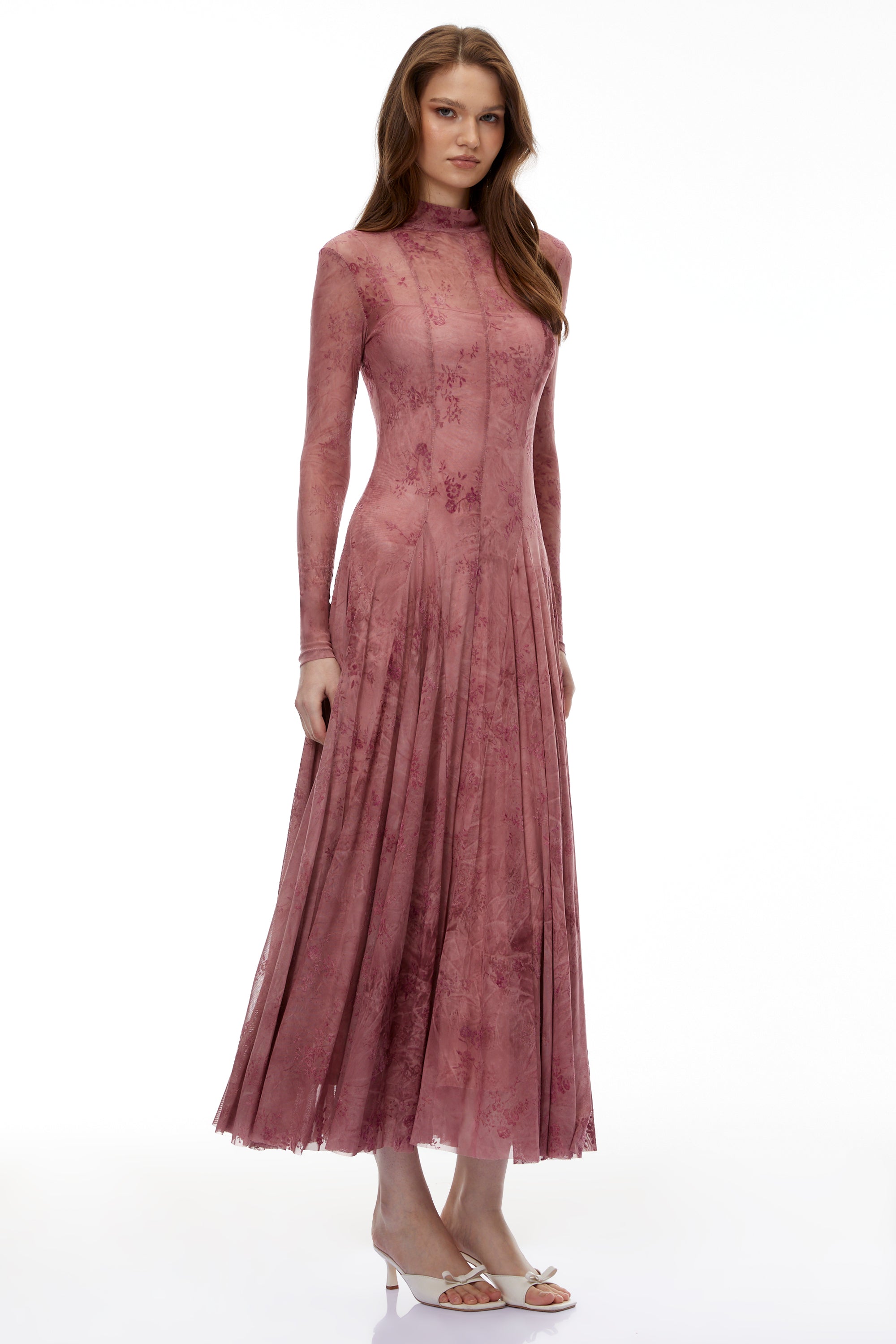 Ariadne Pink Flocked Tulle Maxi Dress (Final Sale-US Only)