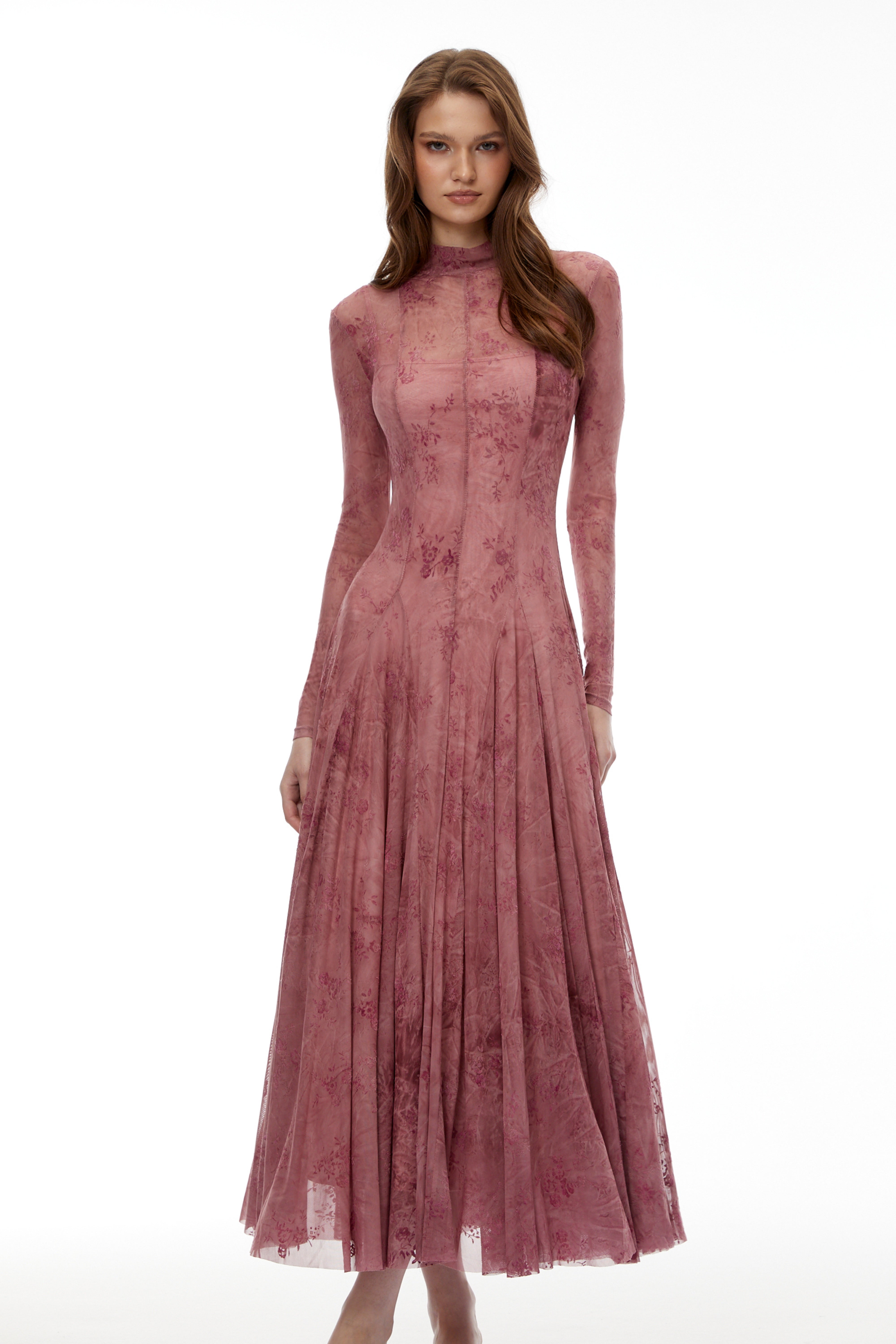Ariadne Pink Flocked Tulle Maxi Dress (Final Sale-US Only)