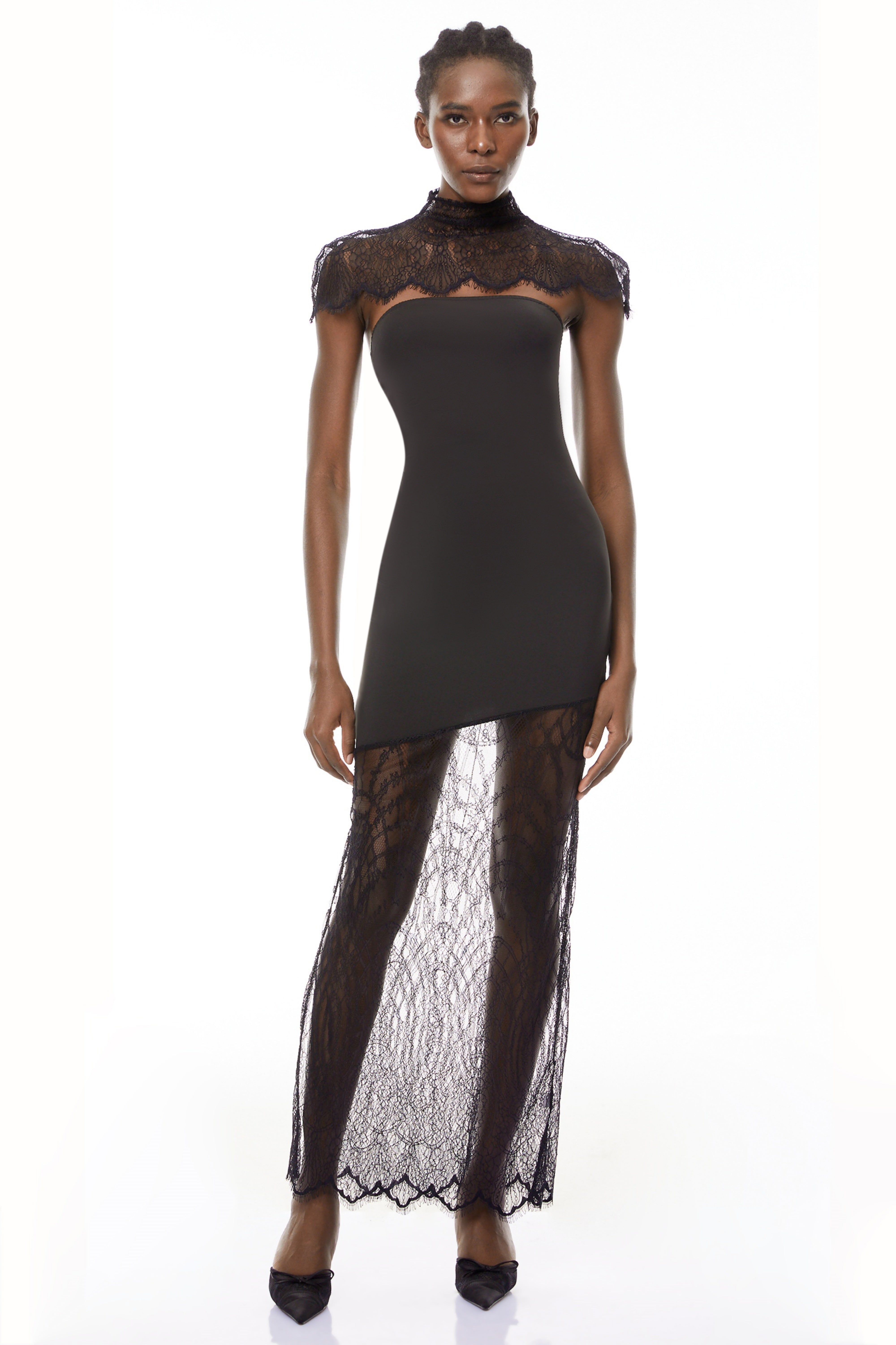 Arianna Black Floral Lace Shawl & Dress Matching Set (Final Sale-US Only)