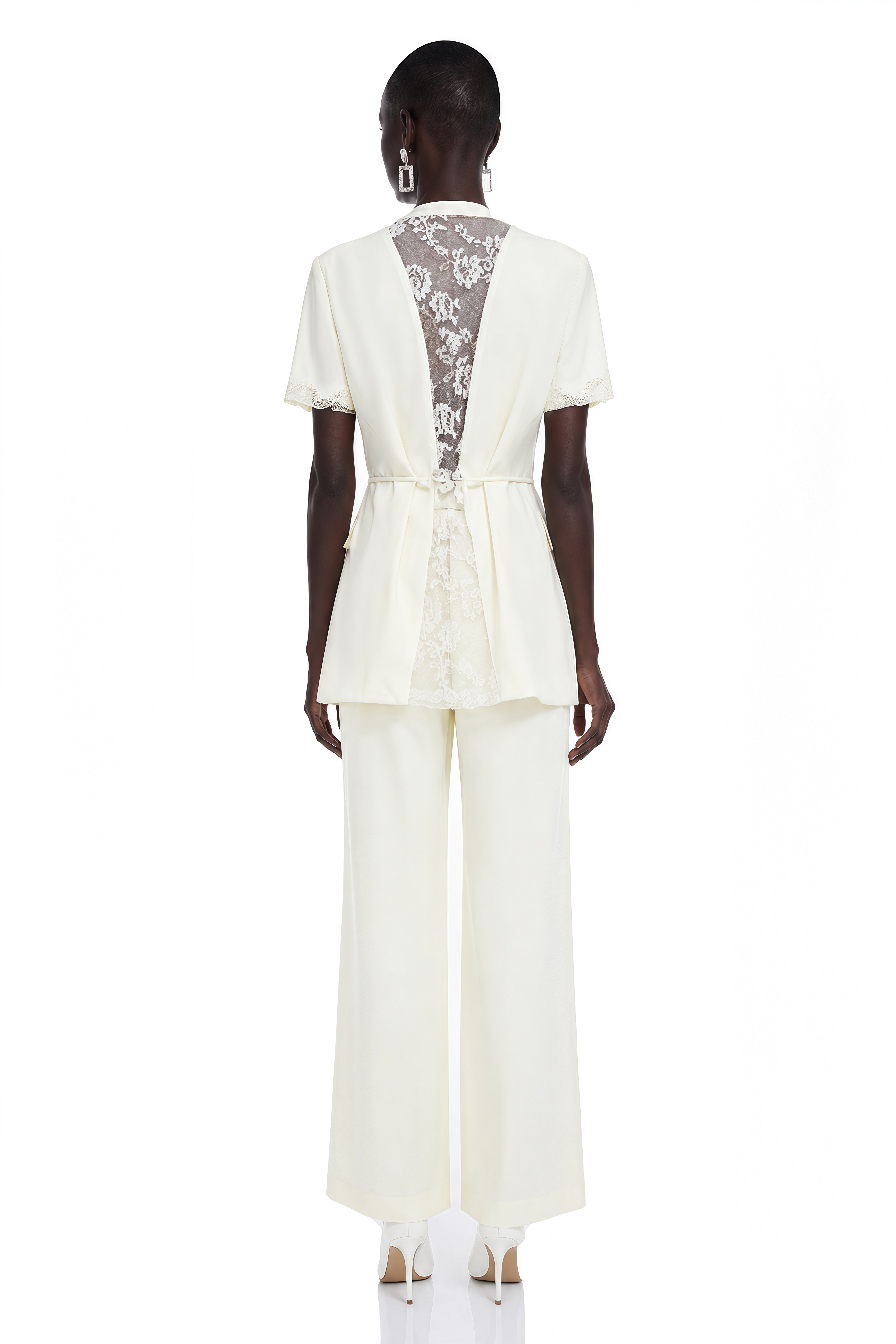 Arlene Cream Plunge Neck Blouse & Trousers Set