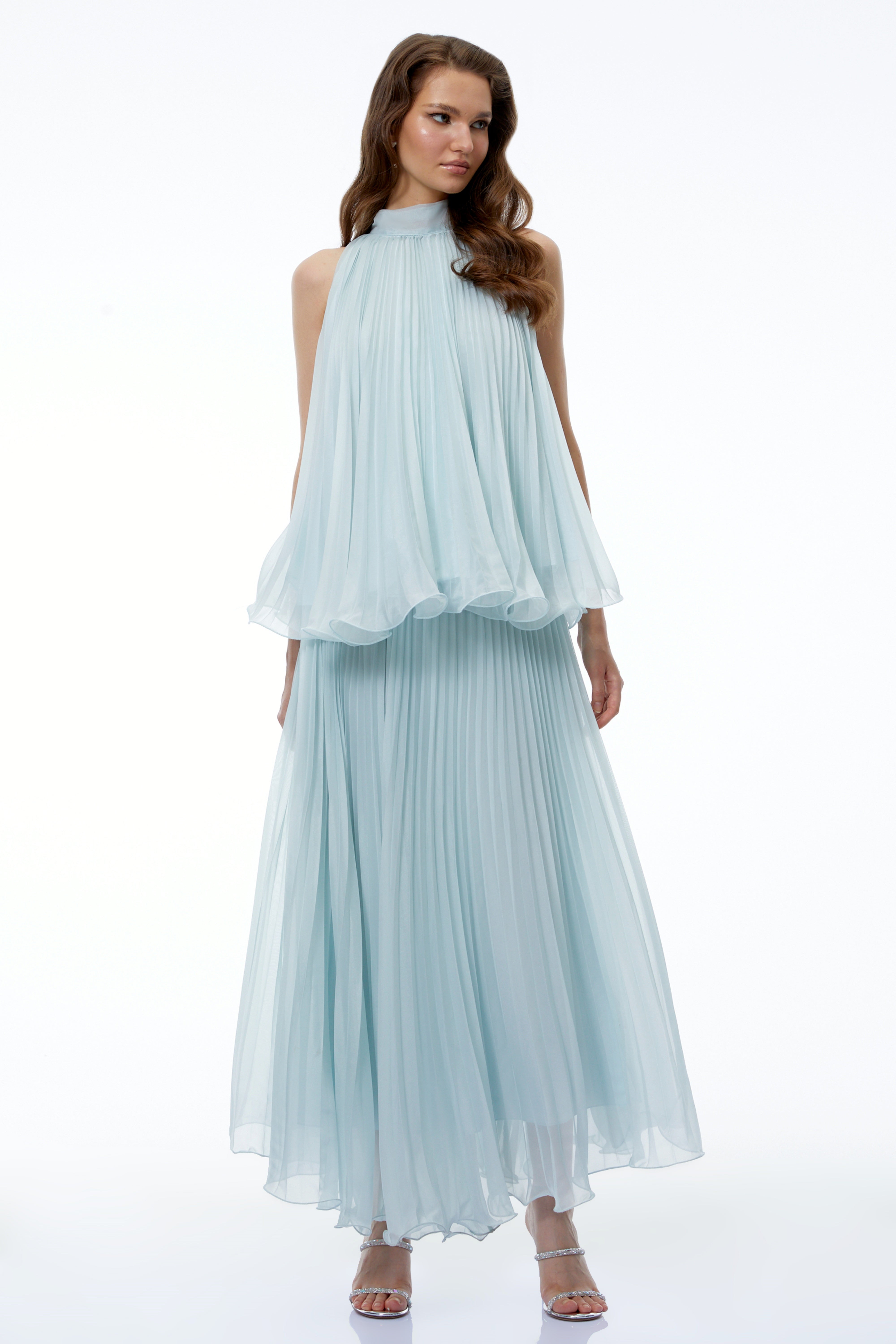 Arohanui Blue Pleated Top & Skirt Set